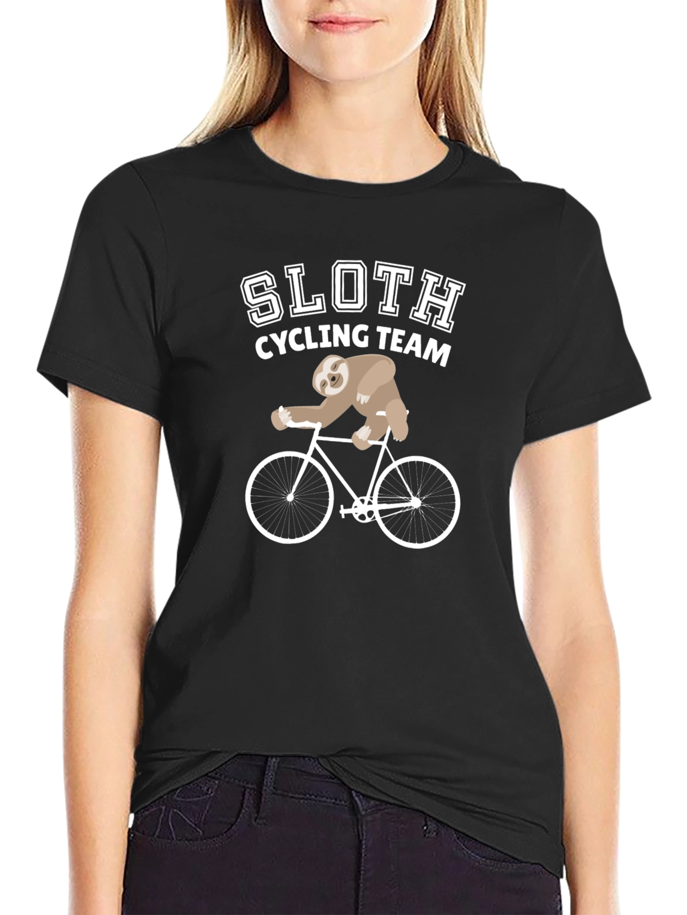 Black Sloth Cycling Team Black T-Shirt view 2