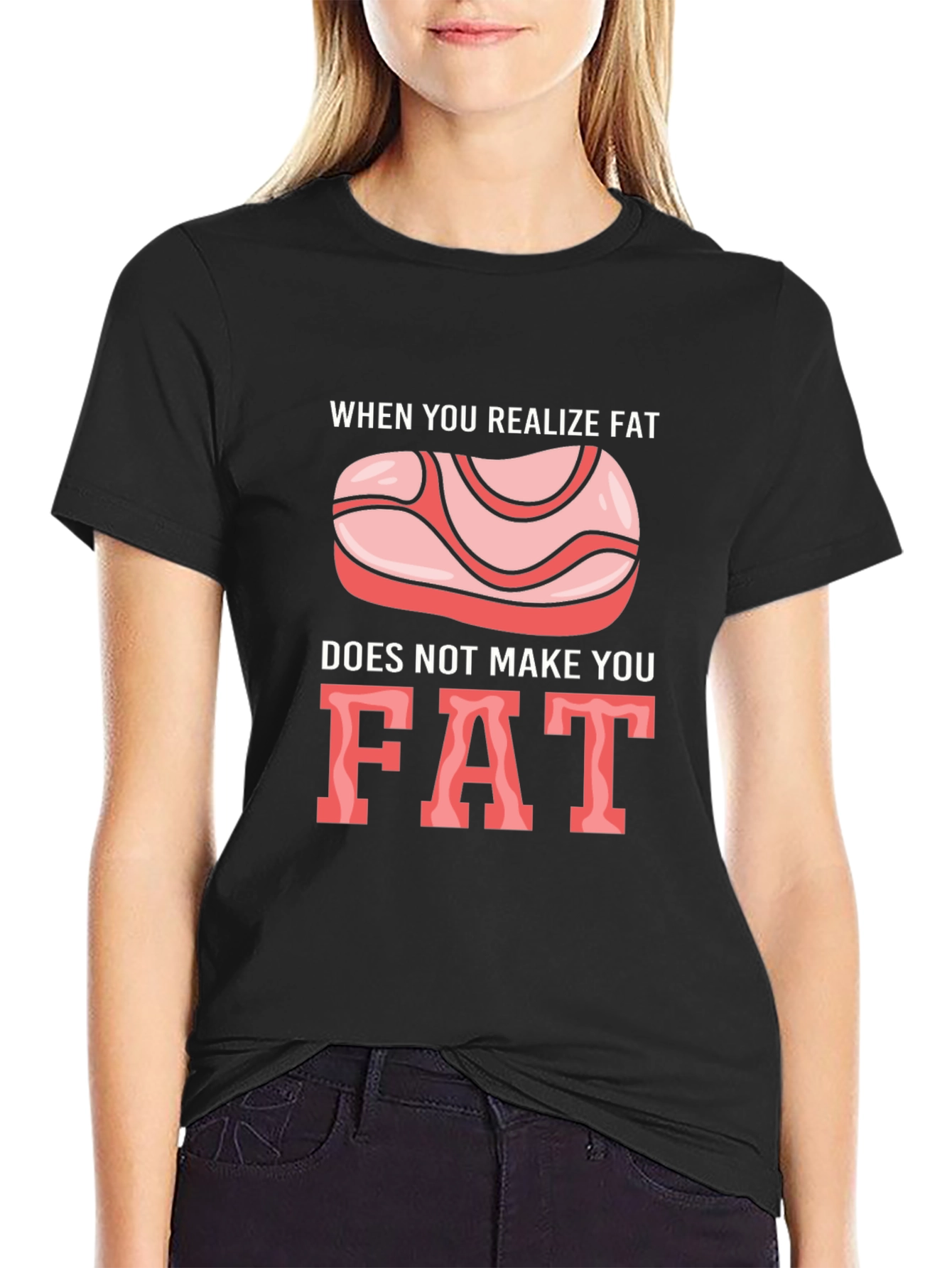 Black Funny 'Fat' T-Shirt - Dietary Humor Tee view 2
