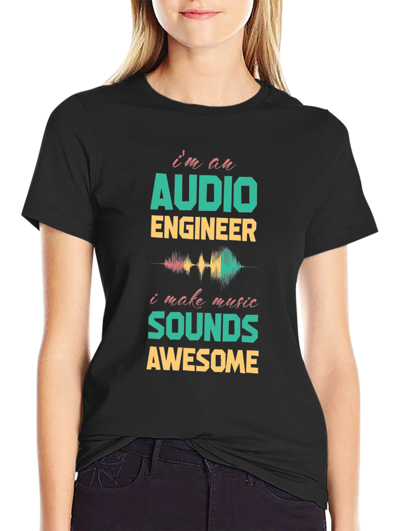 Black Audio Engineer Music Lover T-Shirt view 2