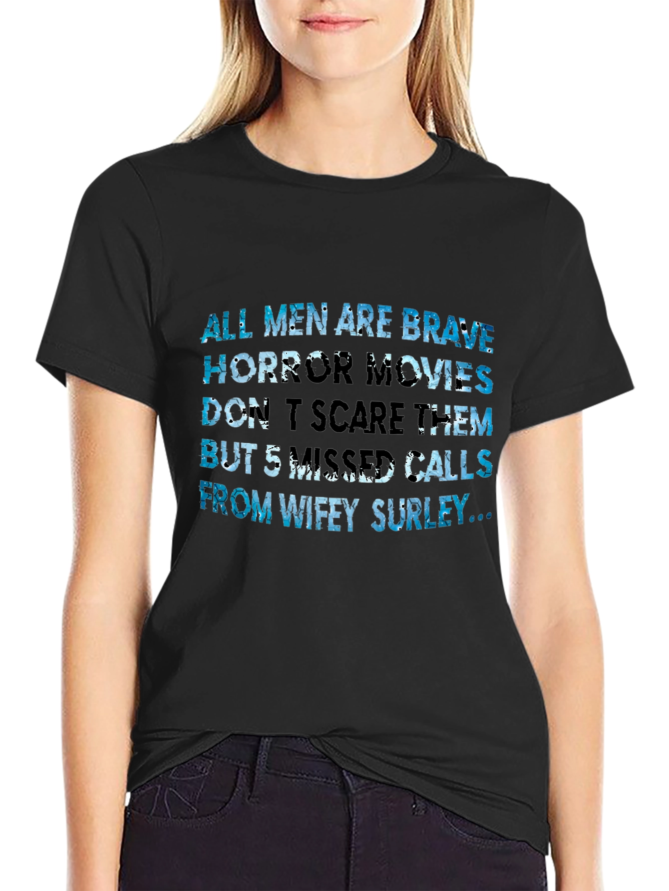 Black Men's Funny Graphic T-Shirt: Brave Men & Wifey Surley view 2