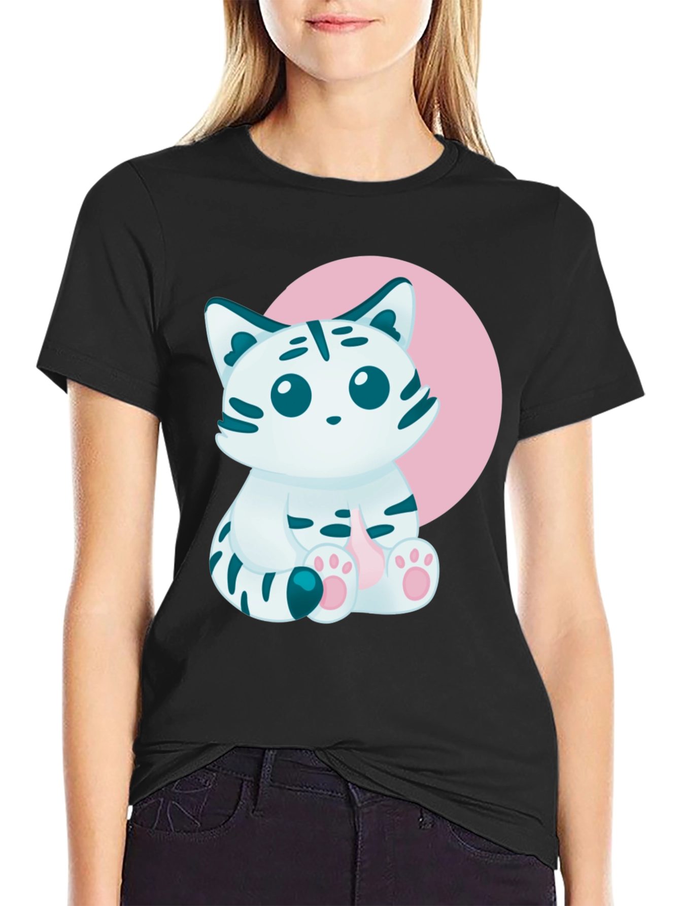 Black Cute Kitten Graphic Tee - Soft Cotton Blend view 2