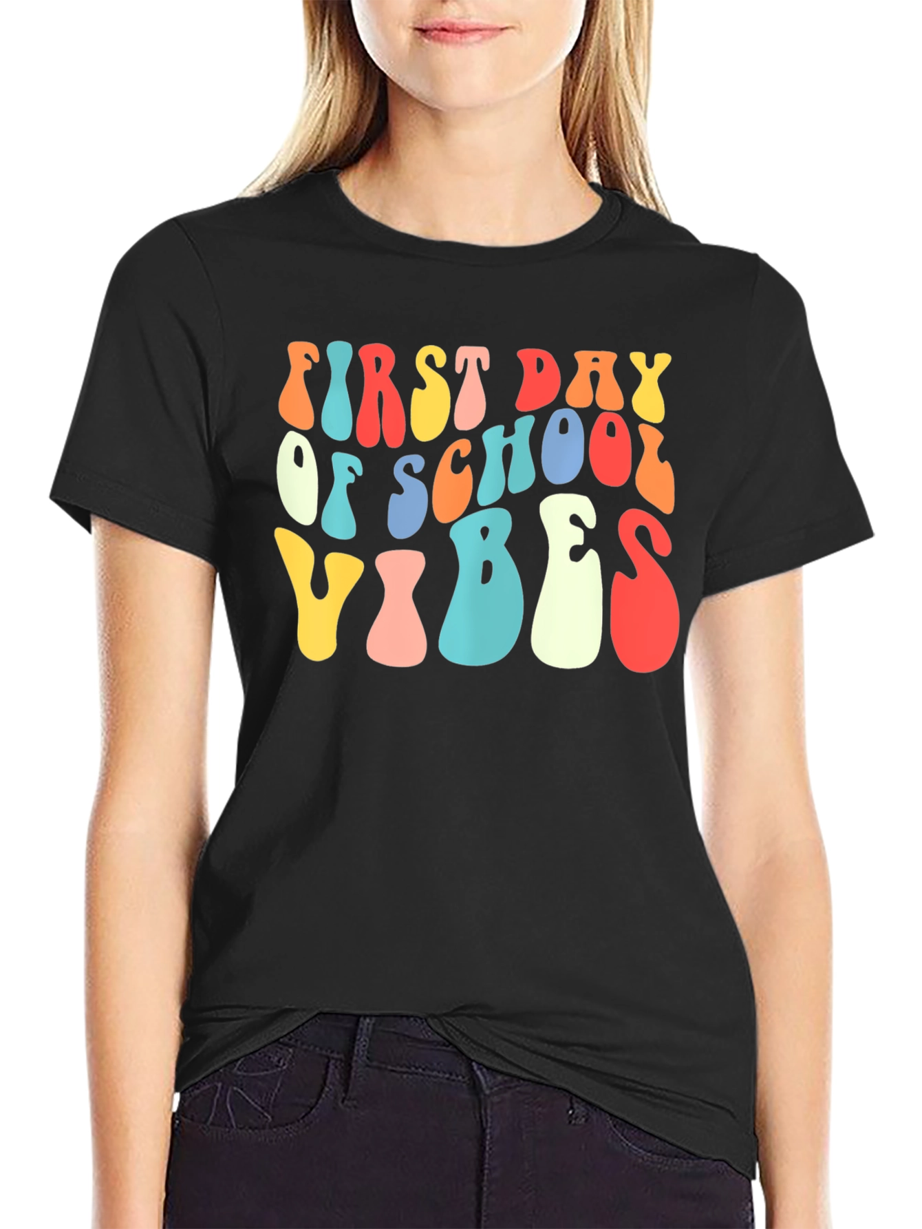 Black First Day of School Vibes Retro Tee view 2