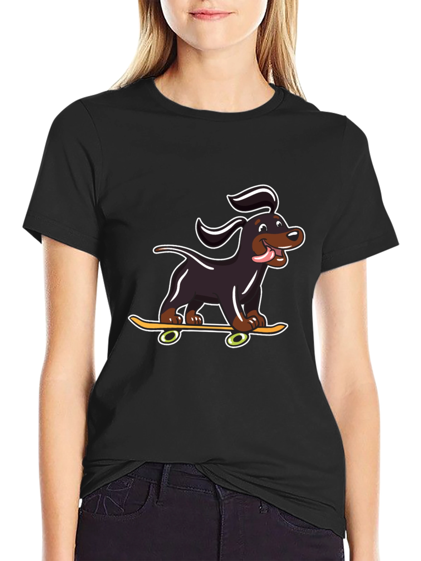 Black Skateboarding Dog Graphic T-Shirt view 2