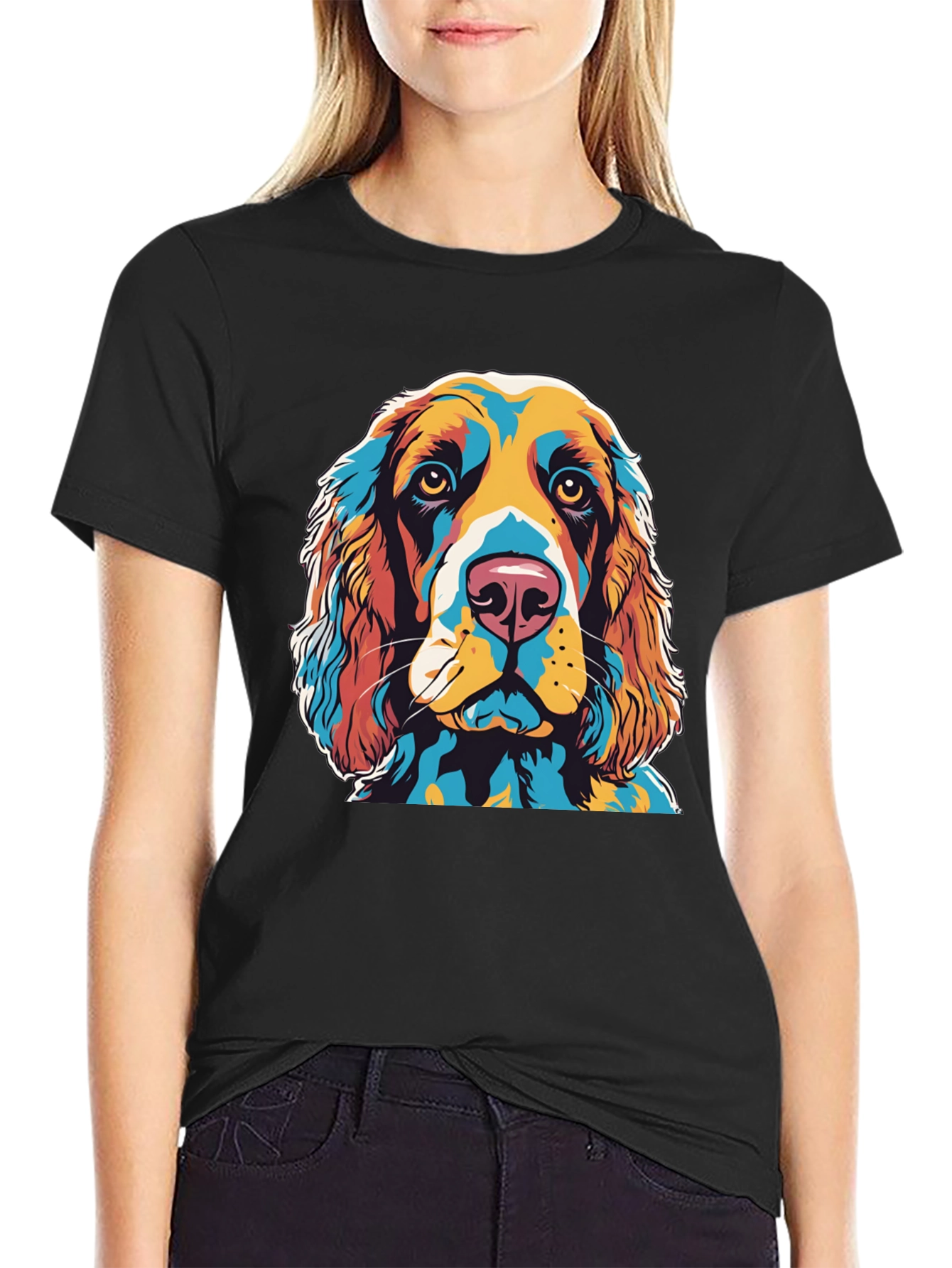 Black Colorful Dog Portrait Graphic T-Shirt view 2