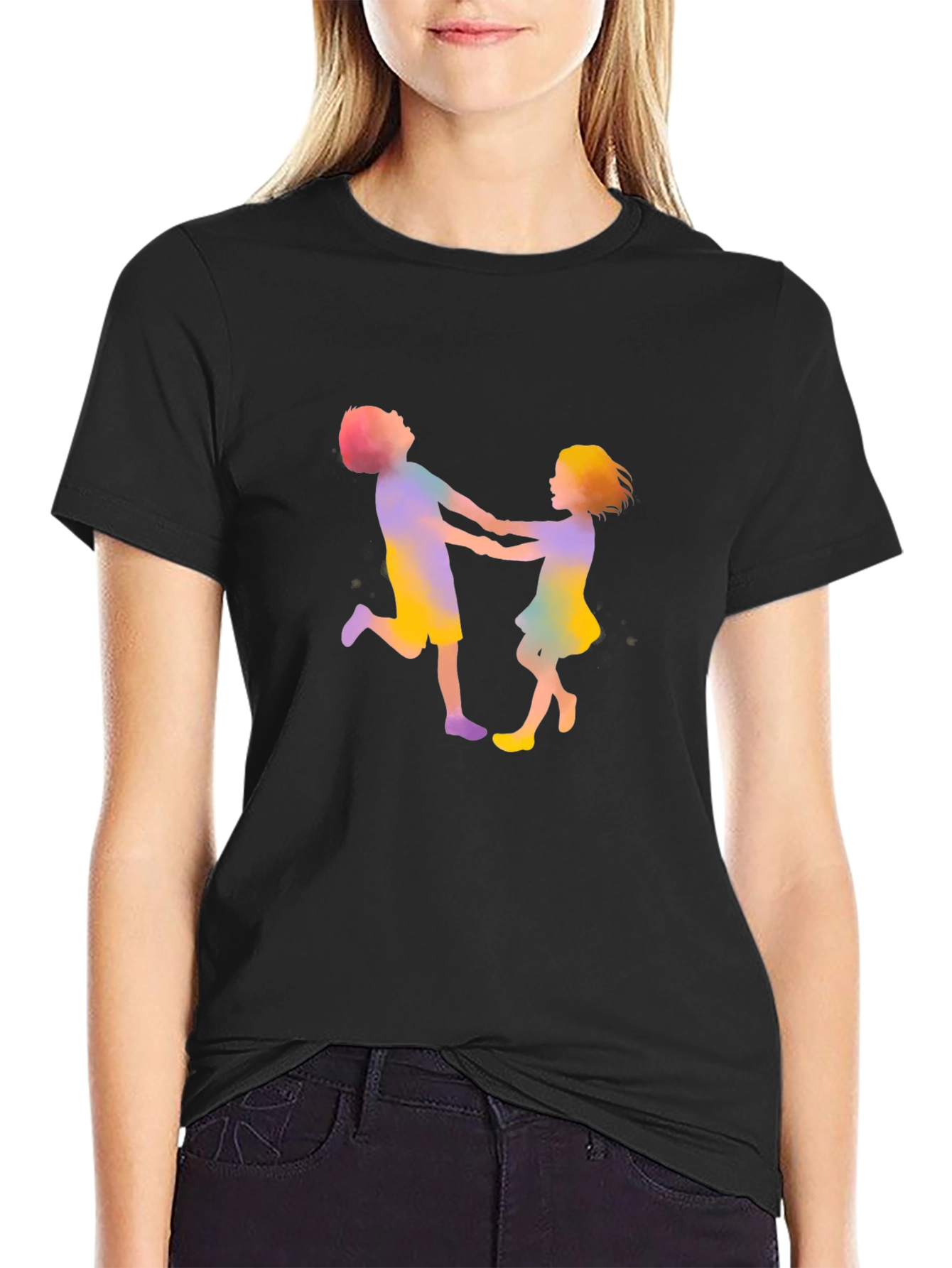 Black Colorful Kids Graphic Black Tee view 2