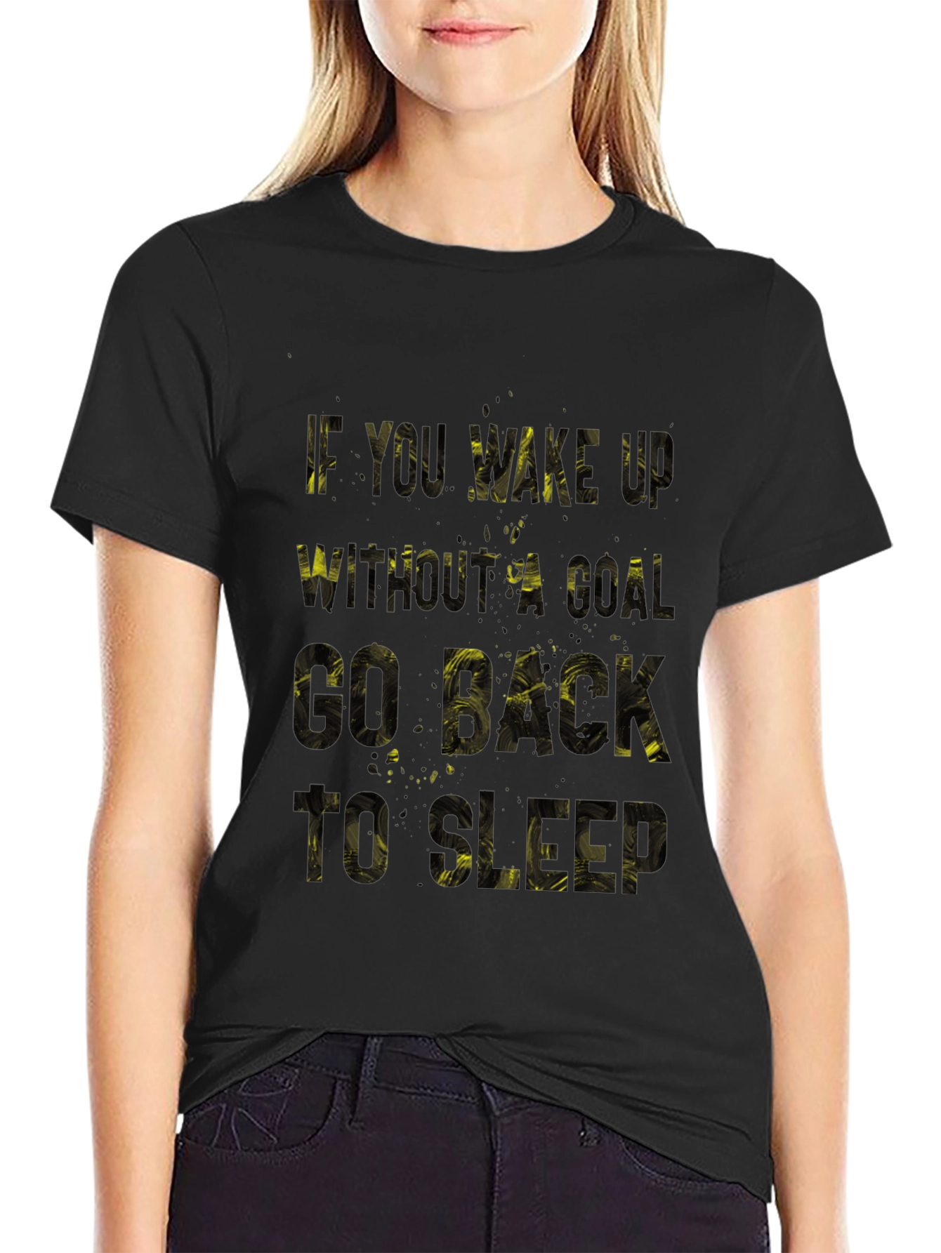 Black Motivational T-Shirt - Go Back to Sleep - Mens Black Tee view 2