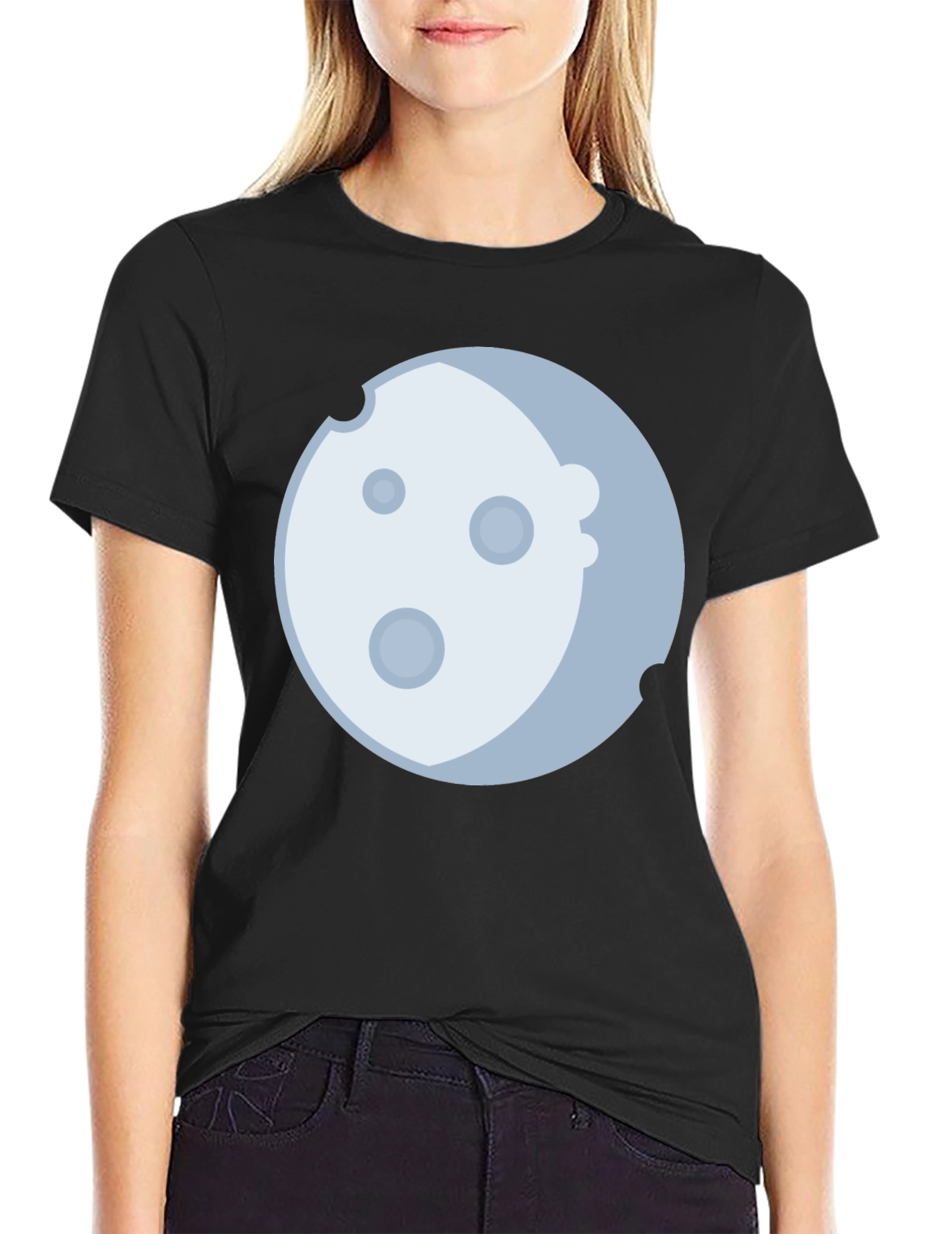 Black Lunar Graphic Tee - Black Cotton Blend, Moon Design view 2