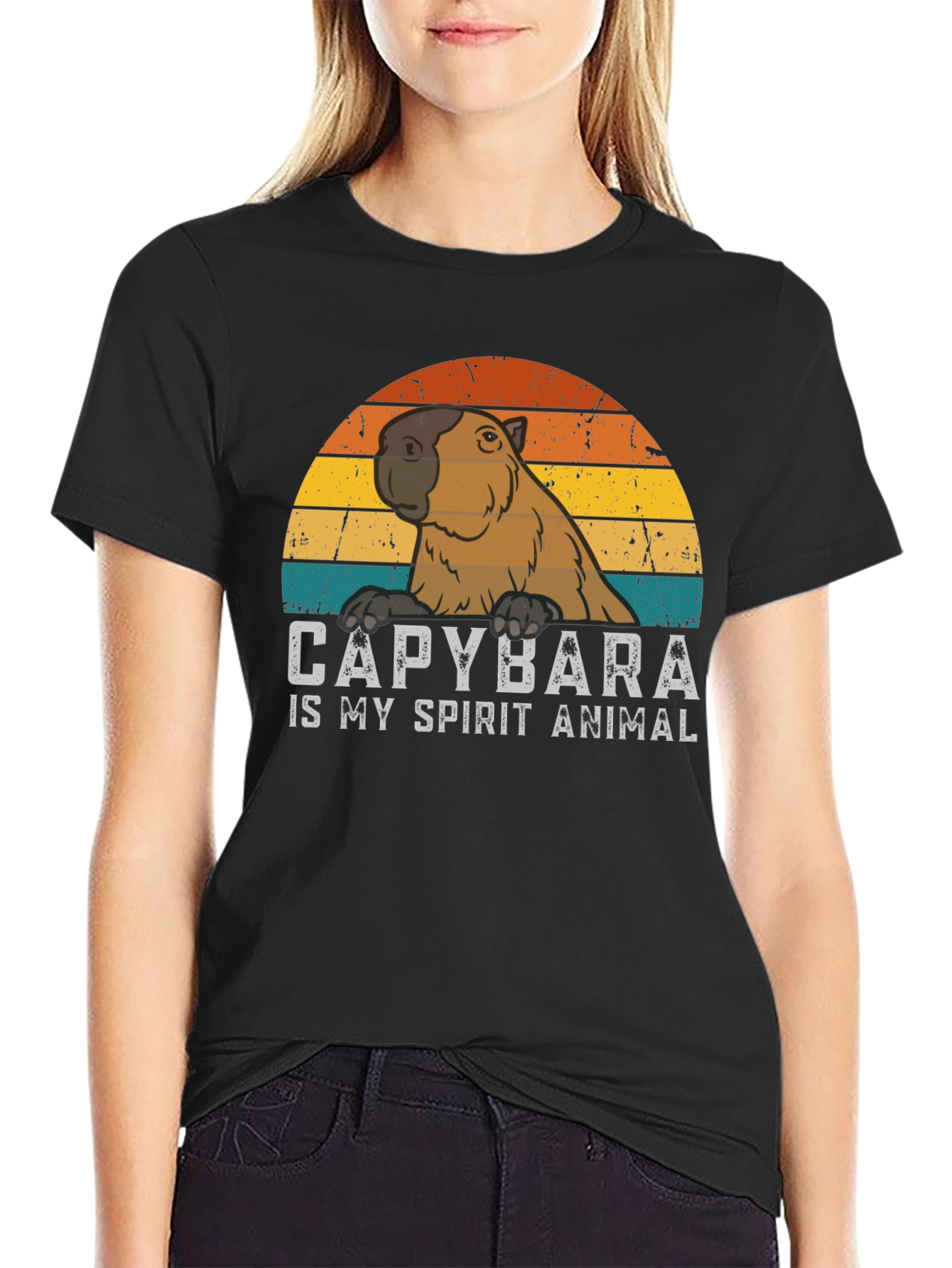 Black Capybara Spirit Animal Graphic Tee - Cool Retro Design view 2