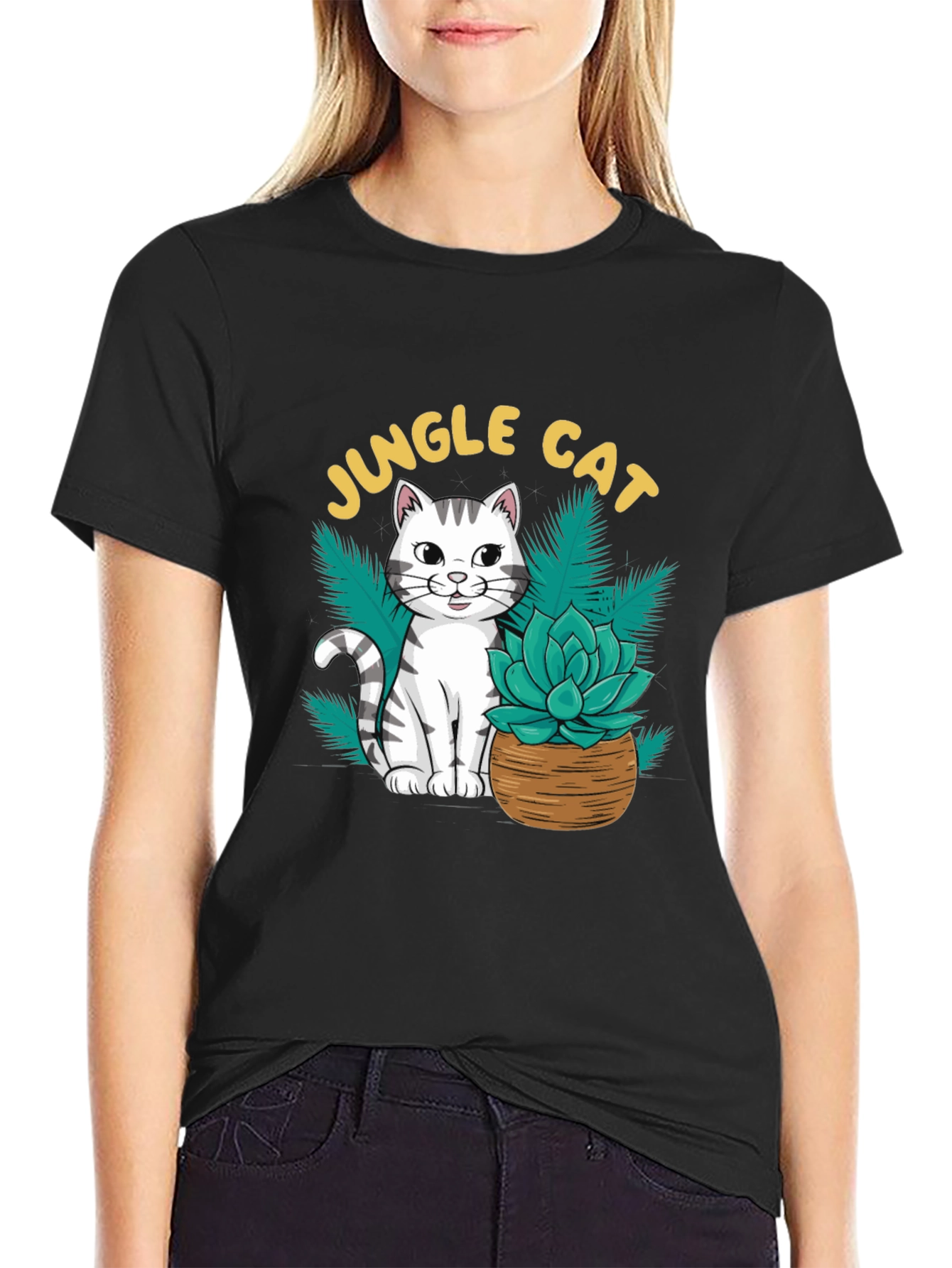 Black Jungle Cat Graphic T-Shirt - Cool Cat Lover Tee view 2
