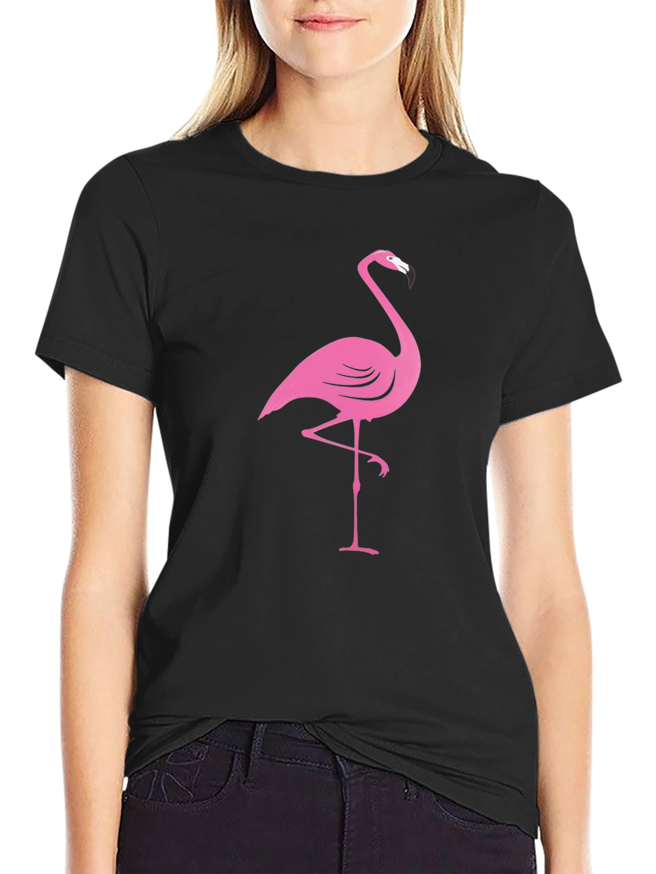 Black Pink Flamingo Black T-Shirt view 2