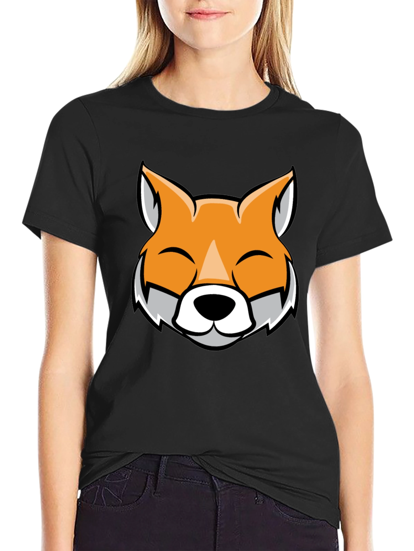 Black Fox Face Graphic Black T-Shirt view 2
