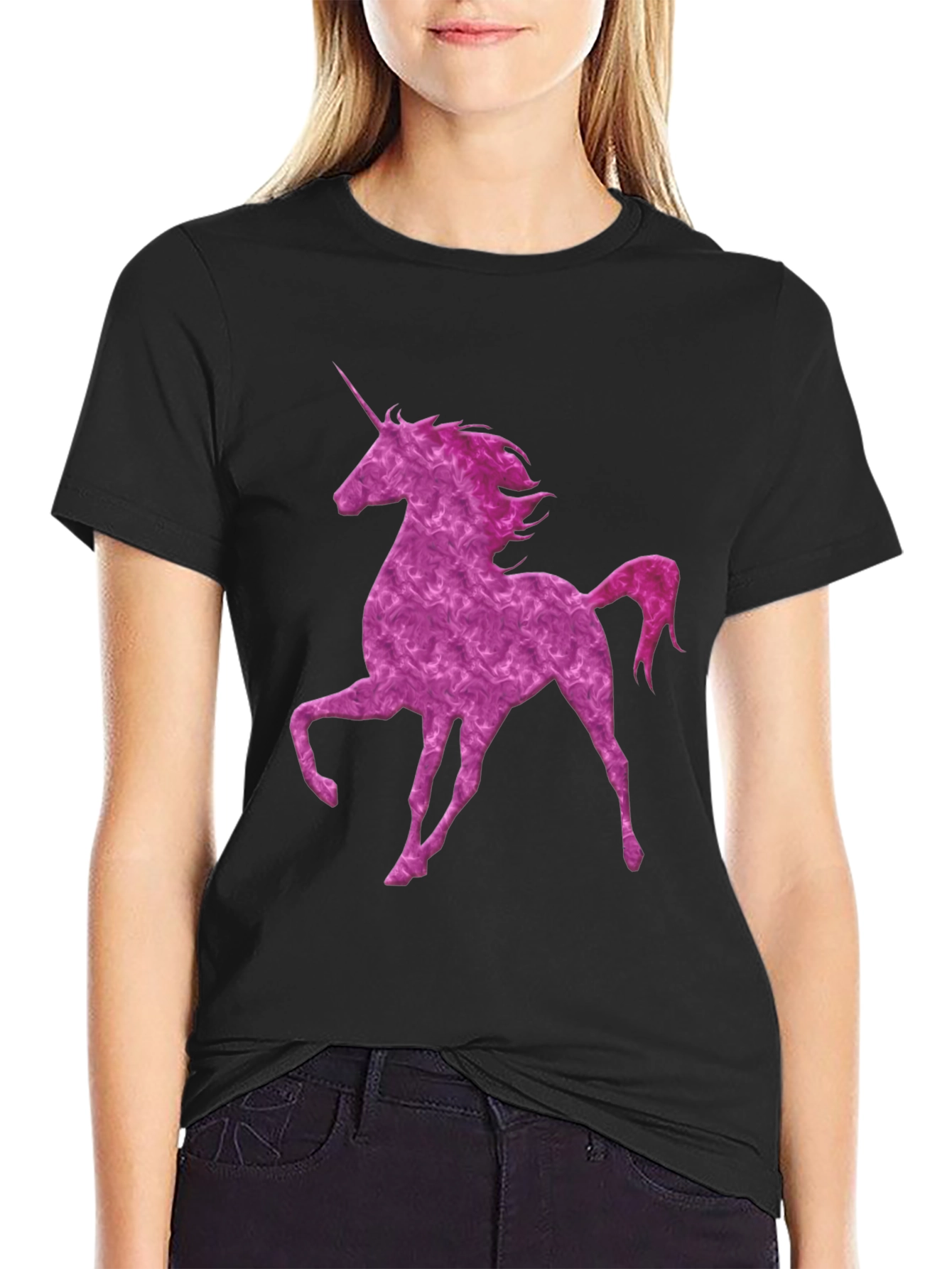 Black Unicorn Graphic Print Crew Neck Men's T-Shirt view 2