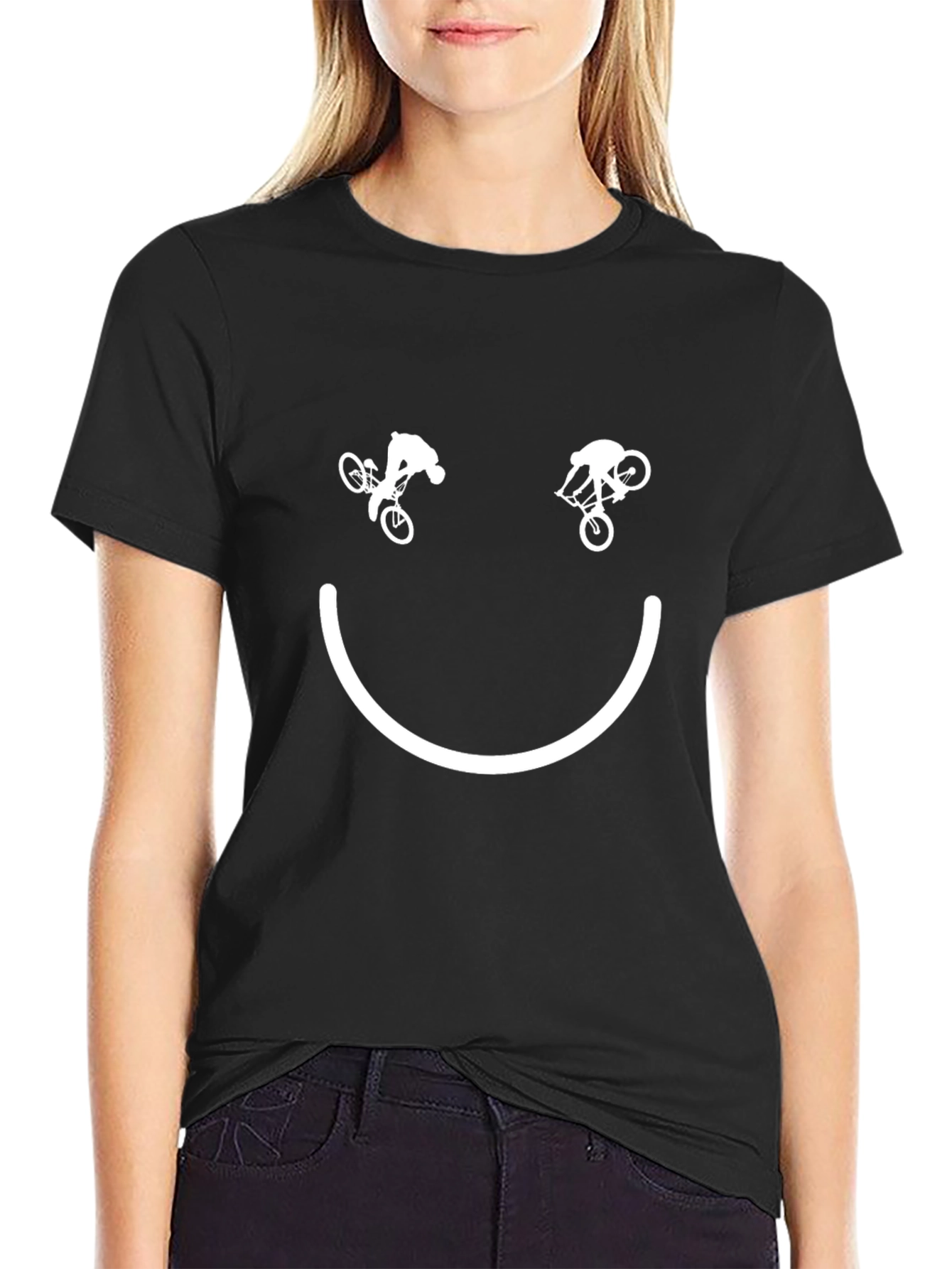Black Smiley Face Mountain Biker T-Shirt - Black view 2
