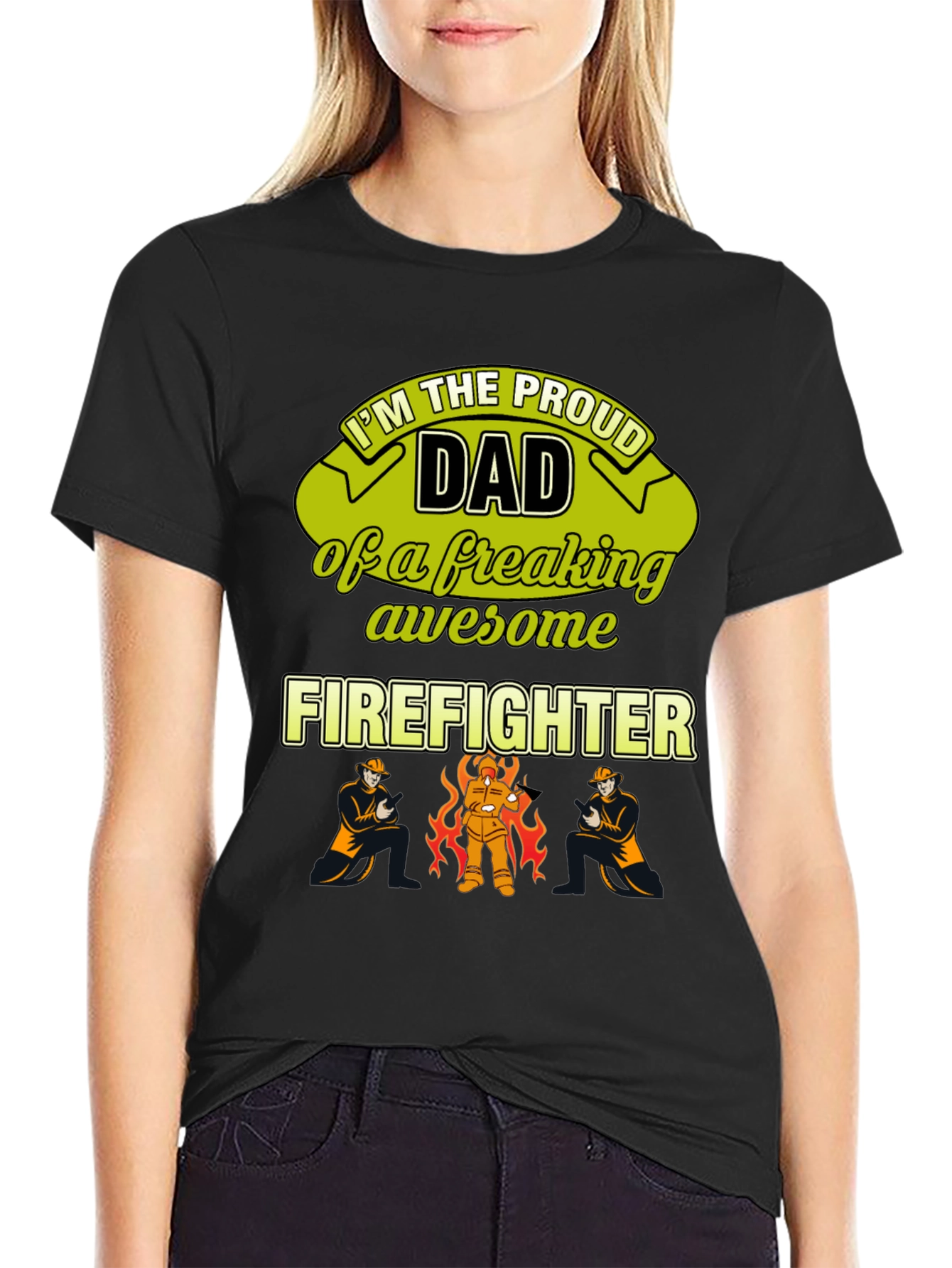 Black Proud Firefighter Dad T-Shirt view 2