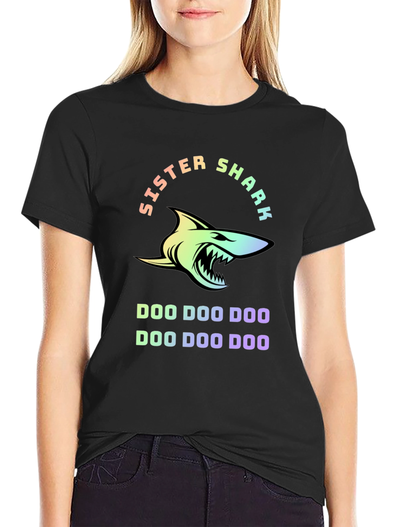 Black Sister Shark Doo Doo Doo T-Shirt - Fun Family Apparel view 2