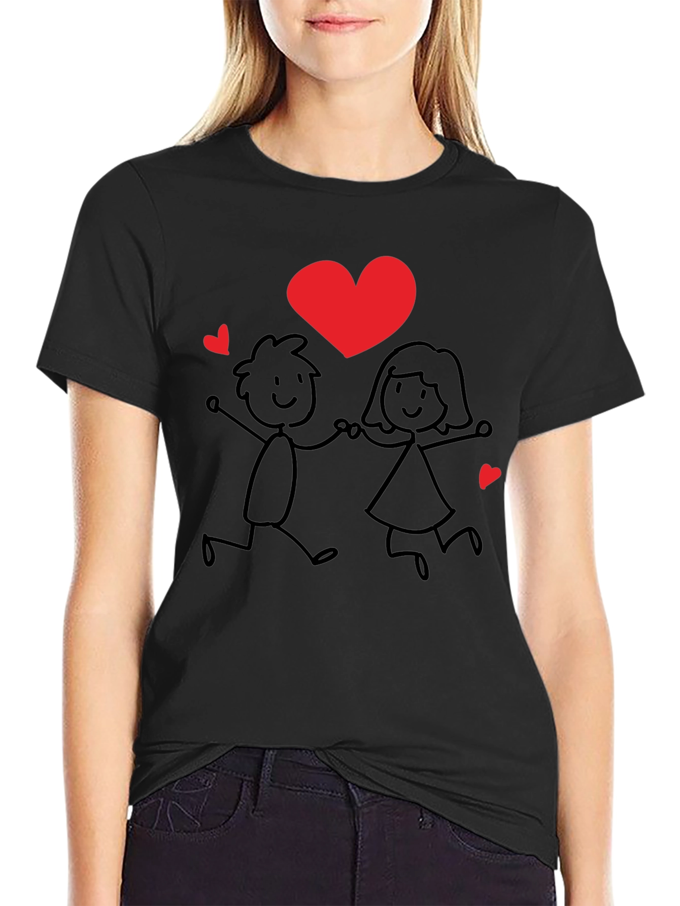 Black Love Couple Graphic Tee - Unisex Black T-Shirt view 2