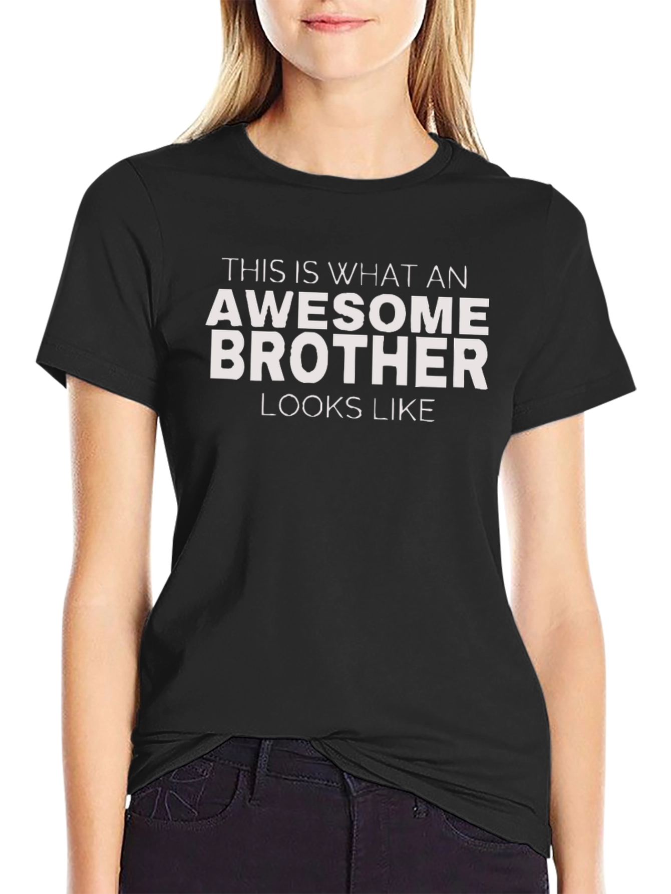 Black Awesome Brother Graphic T-Shirt - Black Crew Neck Tee view 2