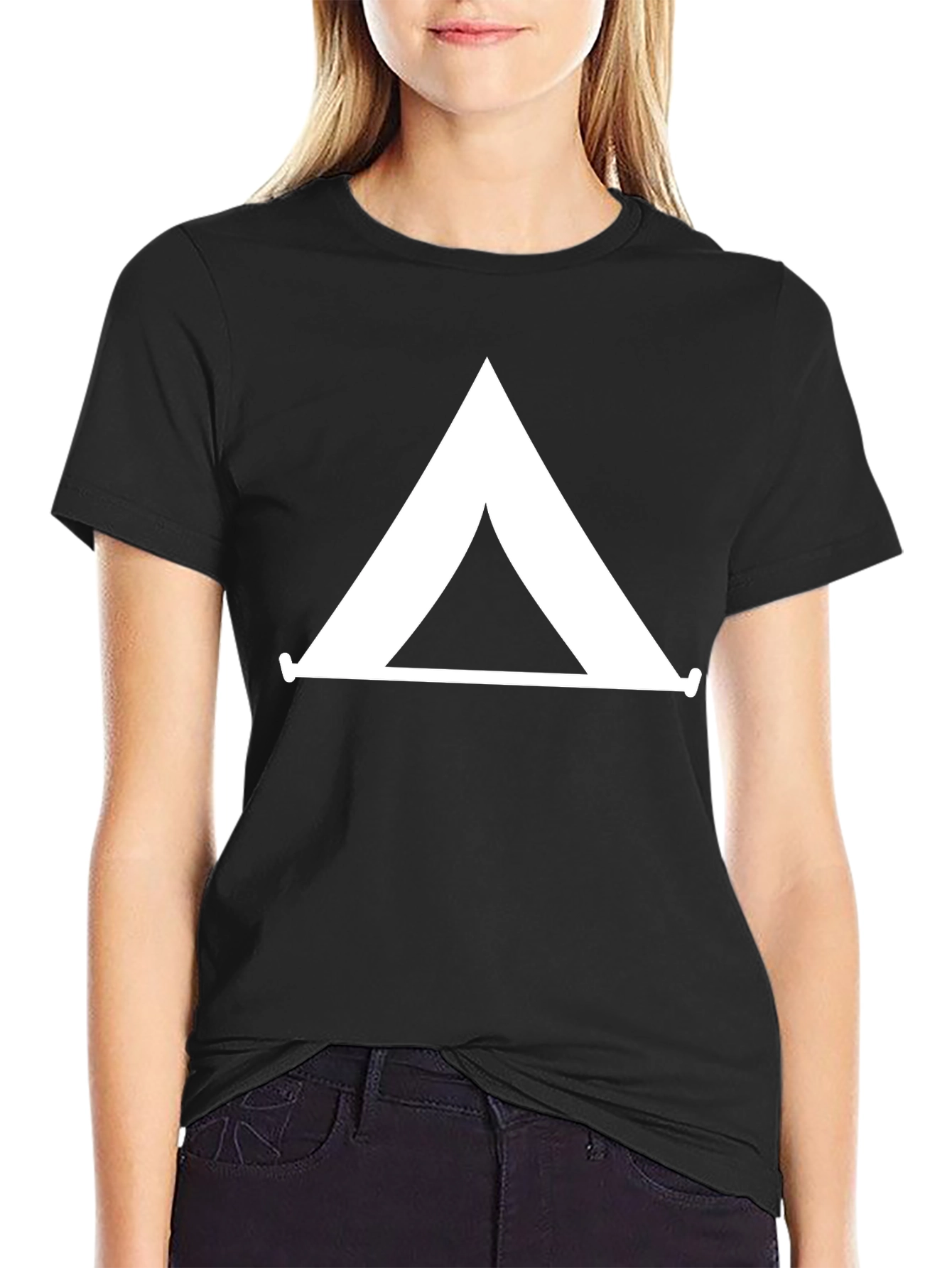 Black Minimalist Camping Tent Graphic Tee - Black Cotton T-Shirt view 2