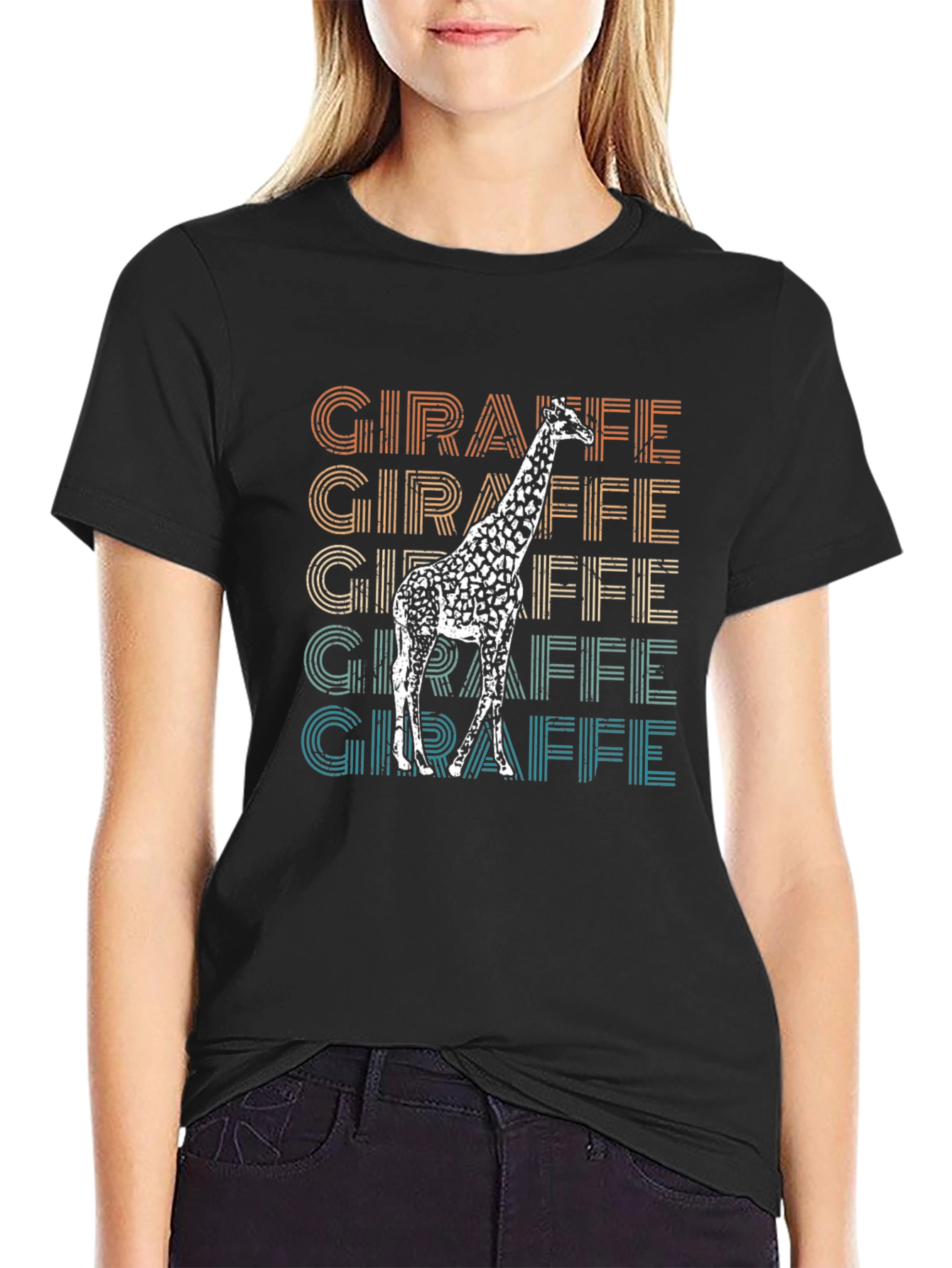Black Retro Giraffe T-Shirt - Animal Lover Tee view 2