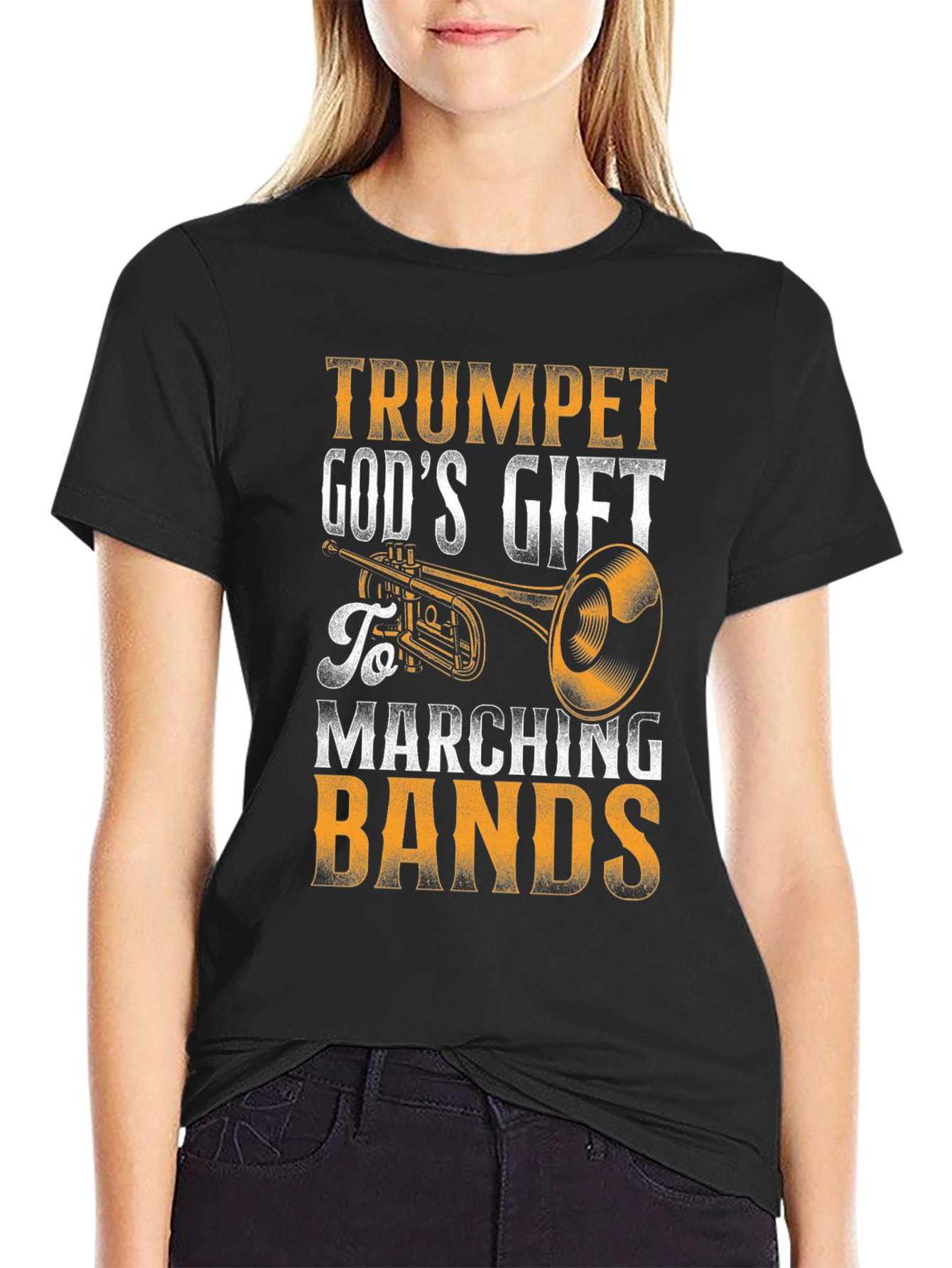Black Trumpet God's Gift Marching Bands Black T-Shirt view 2