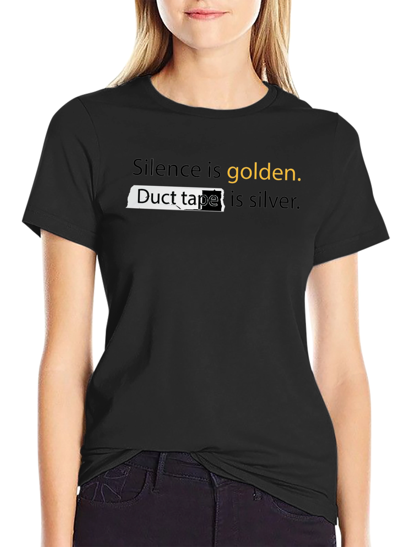 Black Silence Is Golden T-Shirt - Funny Duct Tape Graphic Tee view 2