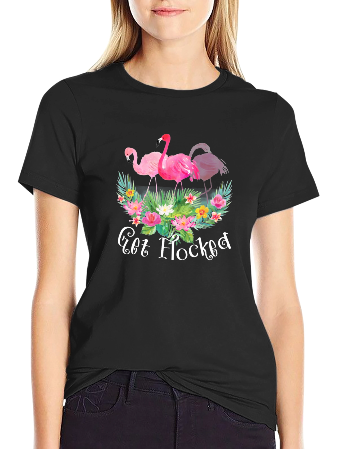 Black Get Flocked Flamingo Graphic T-Shirt view 2