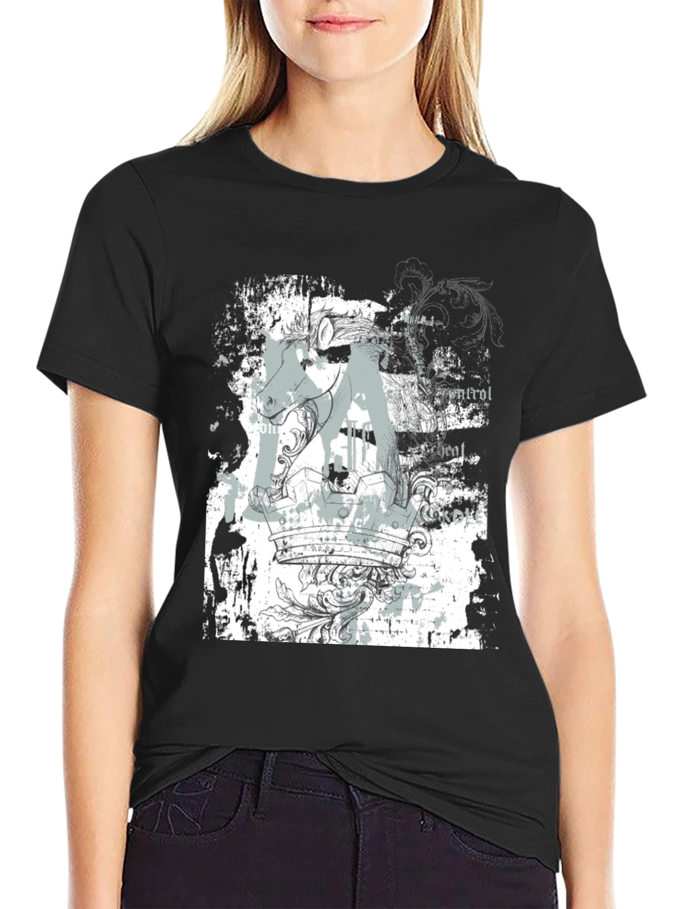 Black Abstract Graphic Print Black T-Shirt view 2