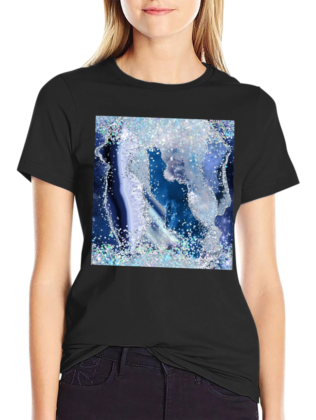 Black Blue Geode Glitter Graphic Tee view 2