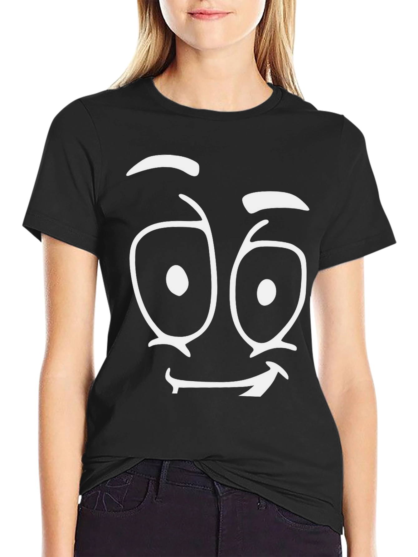 Black Funny Face Graphic Tee - Black Cotton T-Shirt view 2