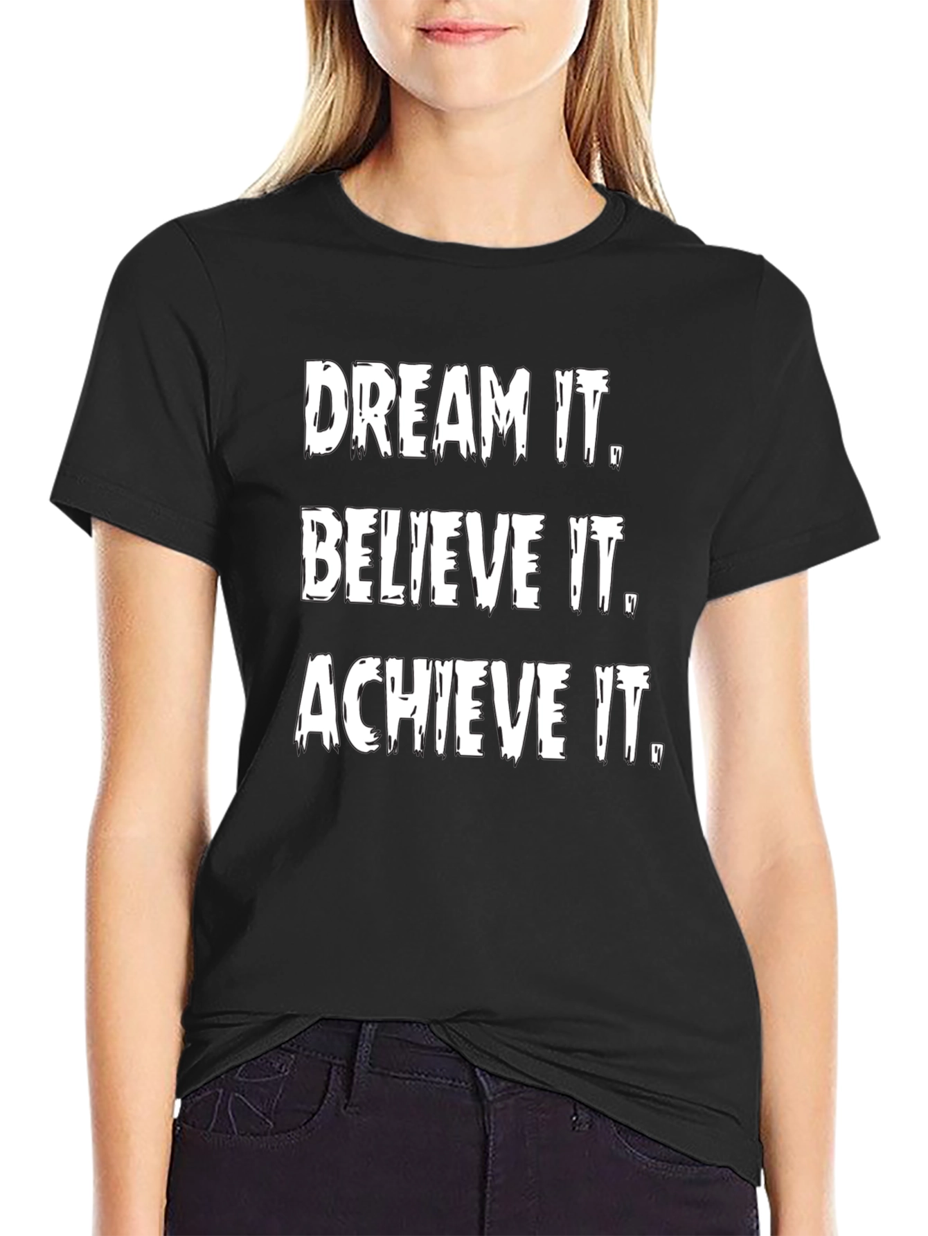 Black Inspirational Graphic Tee: Dream It, Believe It, Achieve It view 2