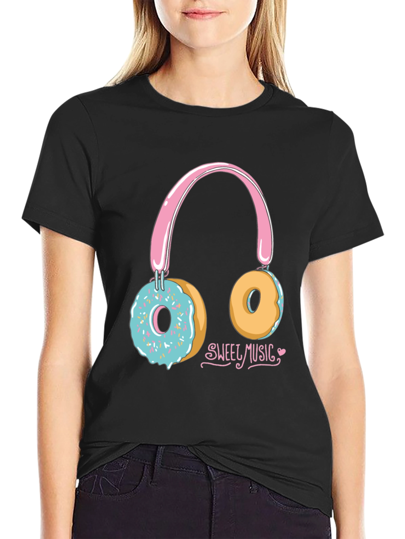 Black Sweet Music Donut Headphone Graphic Tee - Black view 2