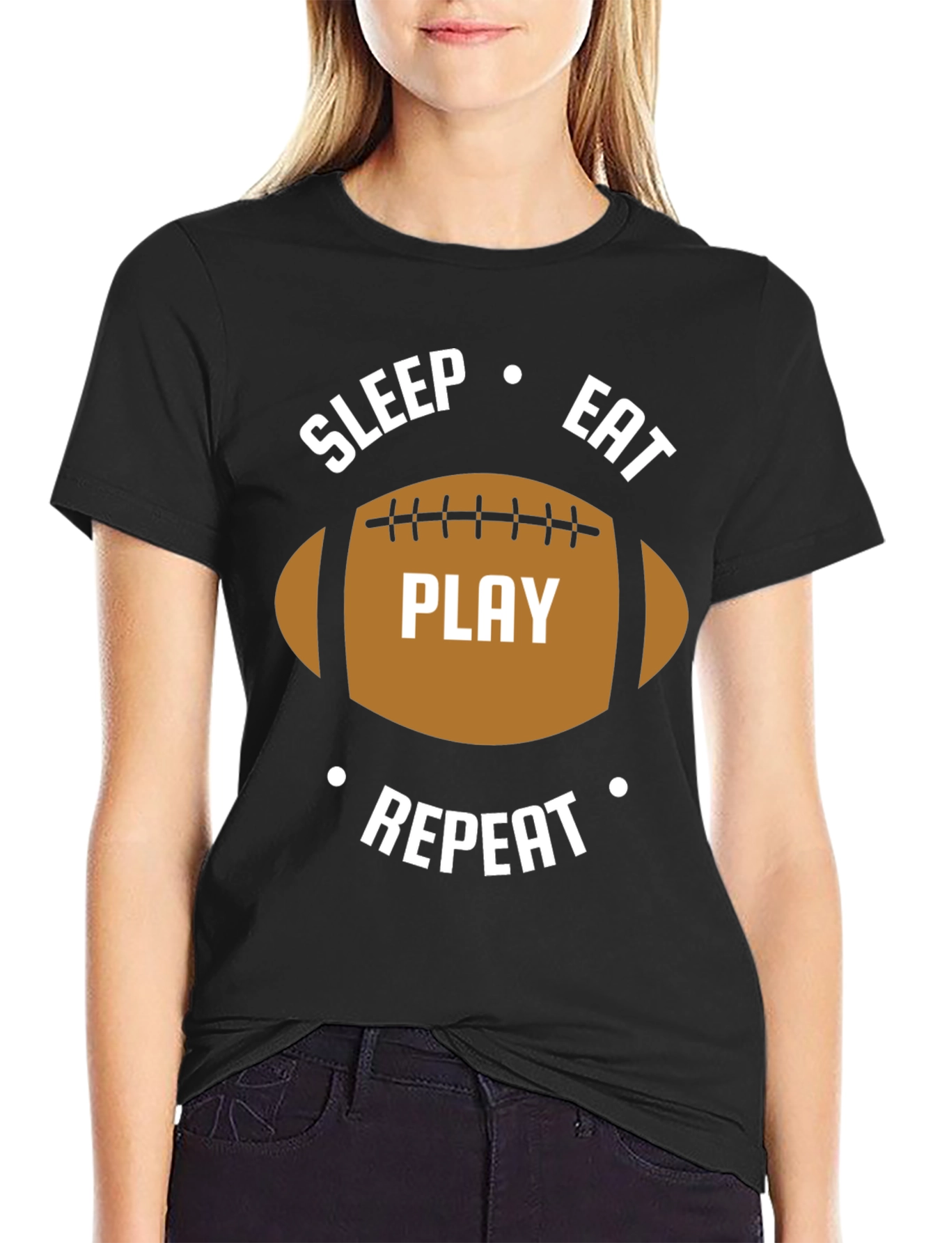Black Sleep Eat Play Repeat Football Graphic T-Shirt view 2