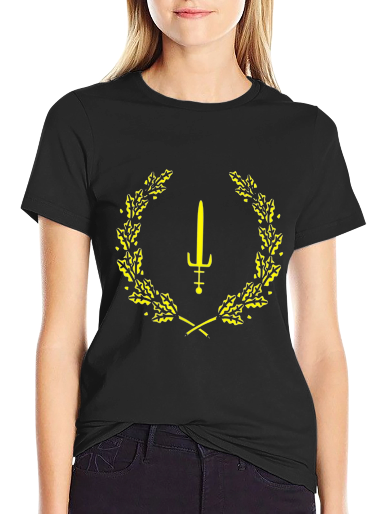 Black Sword & Laurel Wreath Graphic Tee - Black view 2