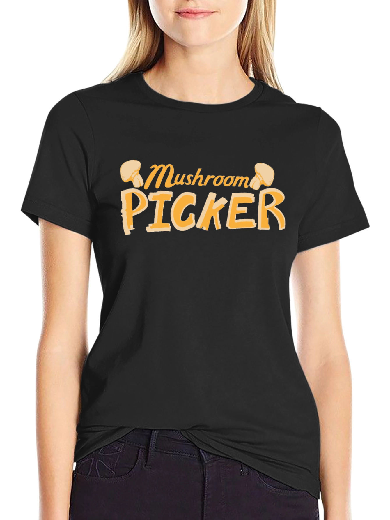 Black Mushroom Picker Graphic Tee - Black Cotton T-Shirt view 2