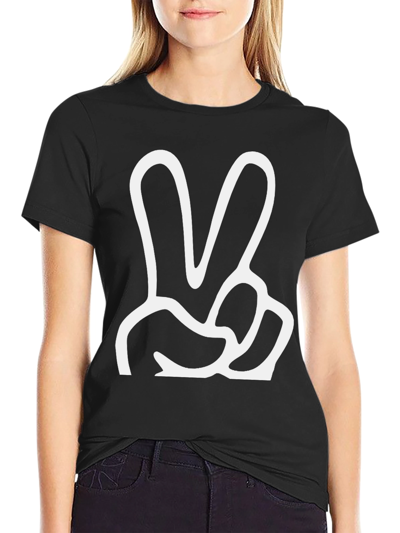Black Peace Sign Graphic Tee - Classic Comfort view 2