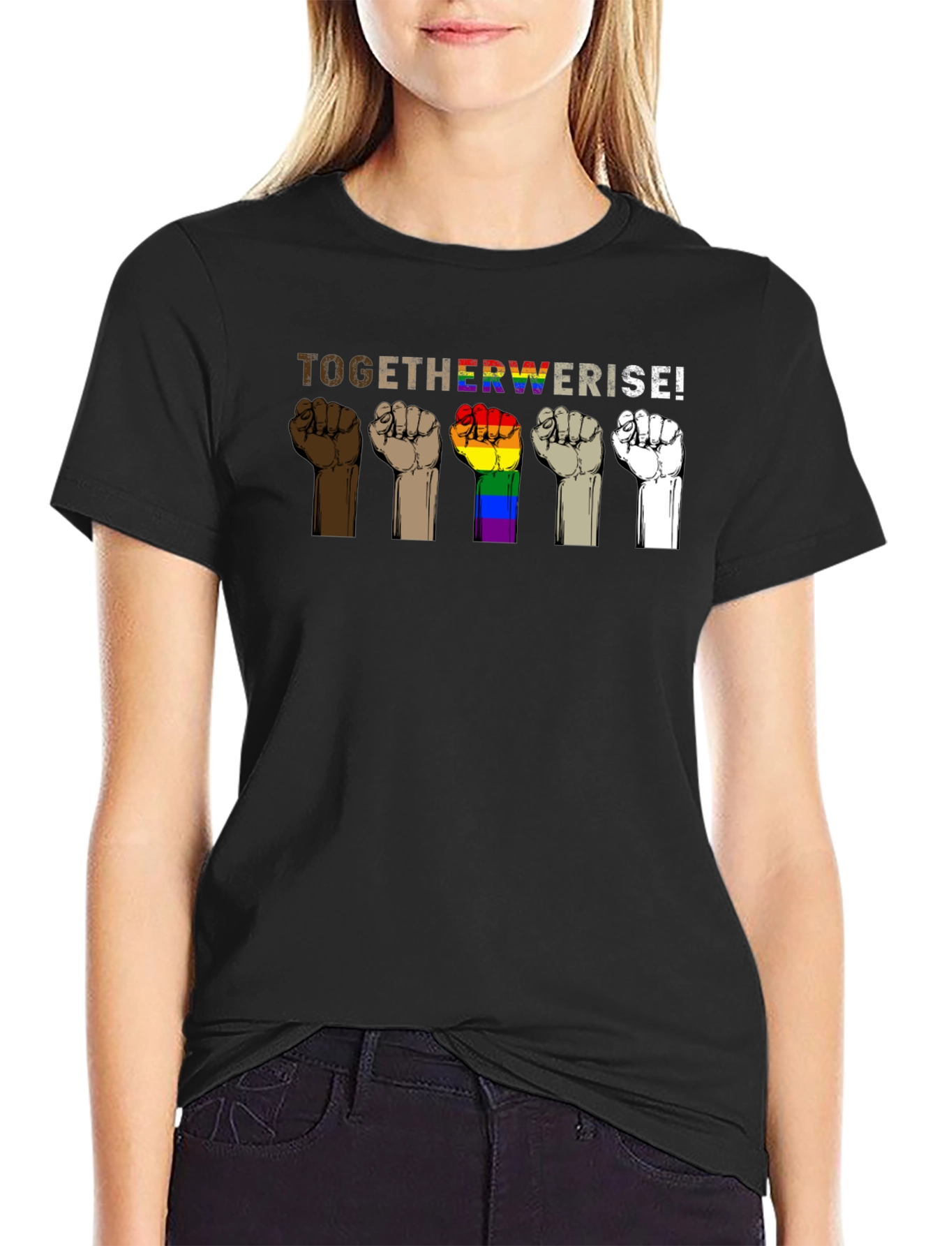 Black Together We Rise Graphic T-Shirt - Black view 2