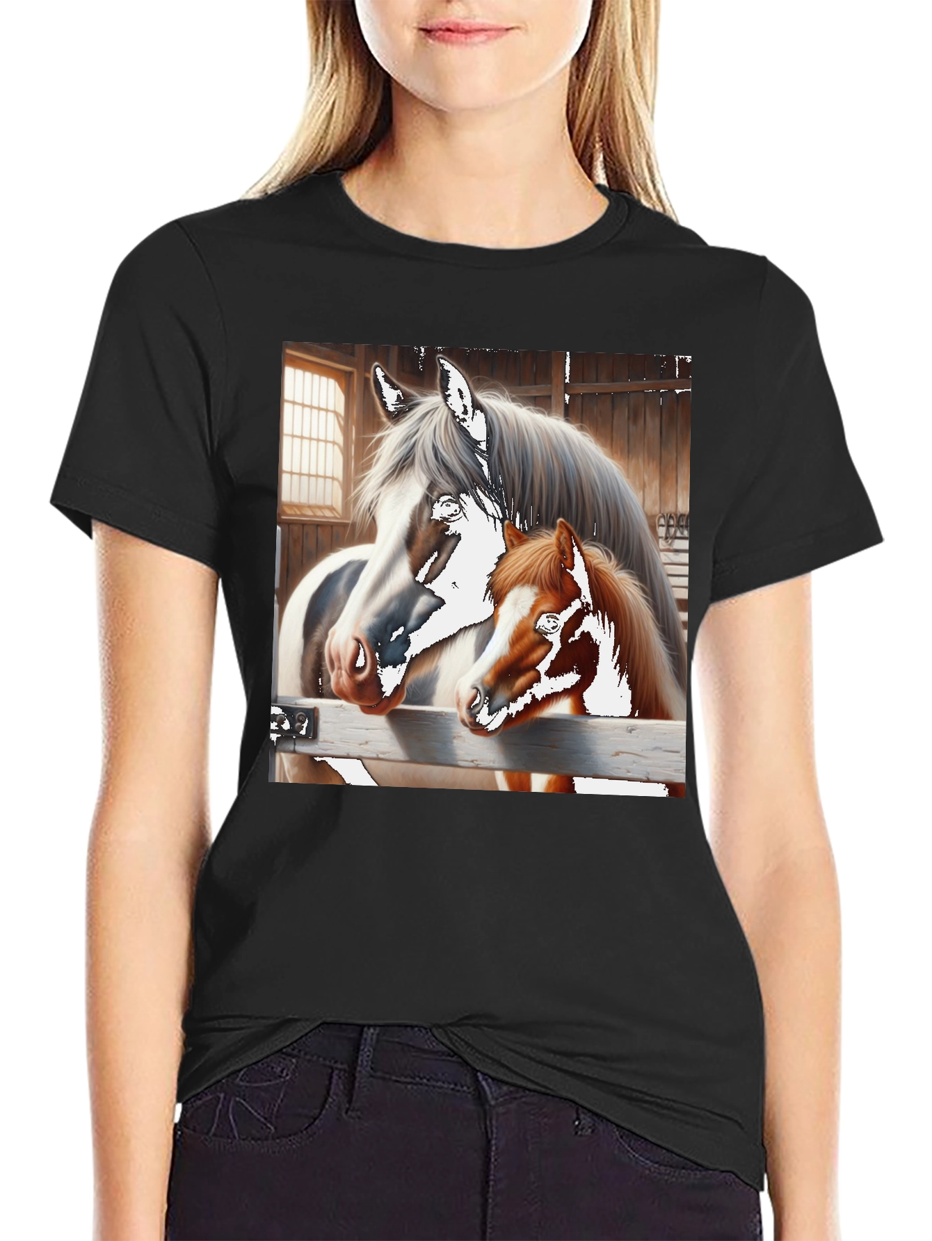 Black Horse and Foal Graphic Tee view 2