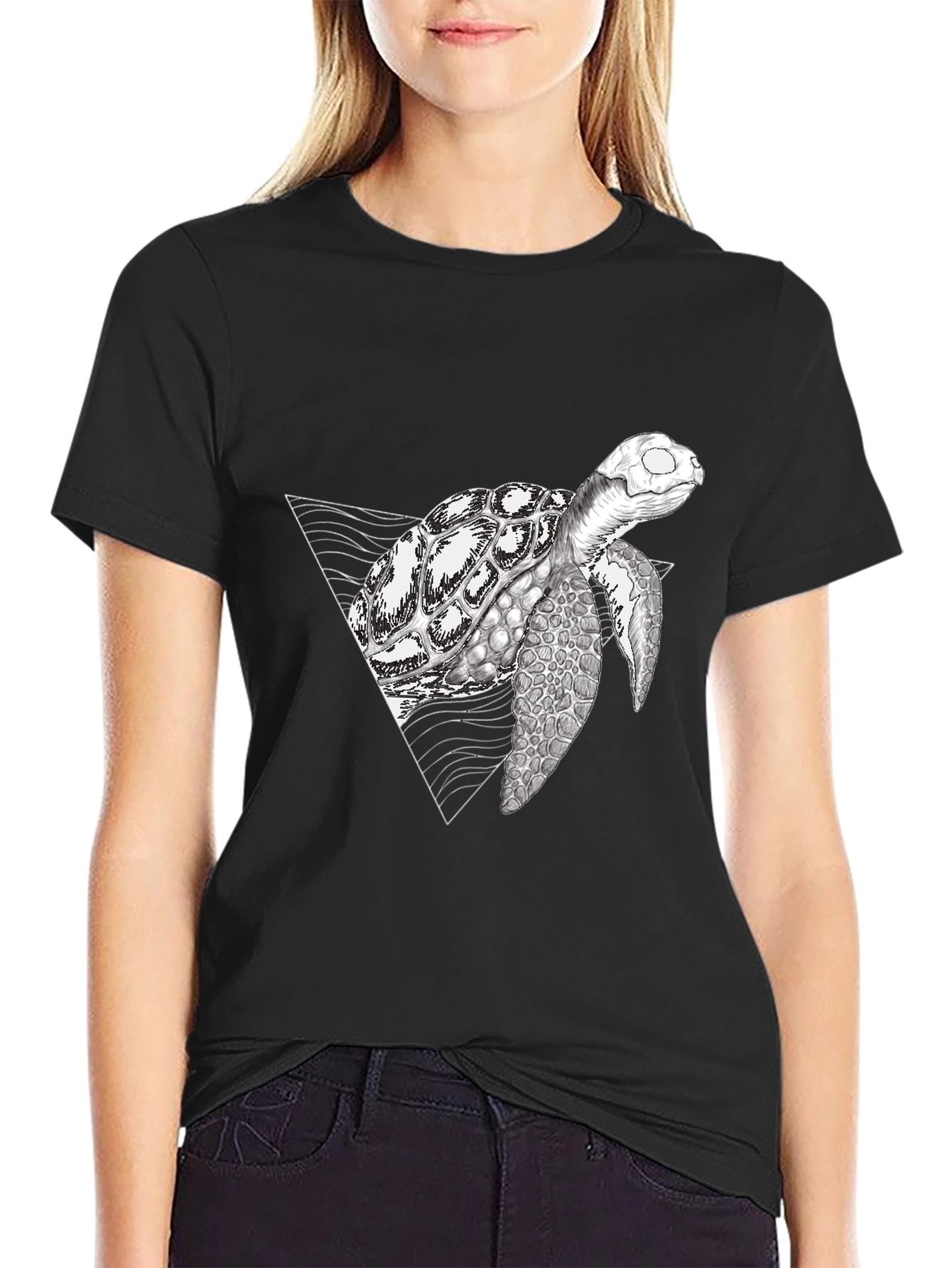 Black Geometric Turtle Black T-Shirt view 2