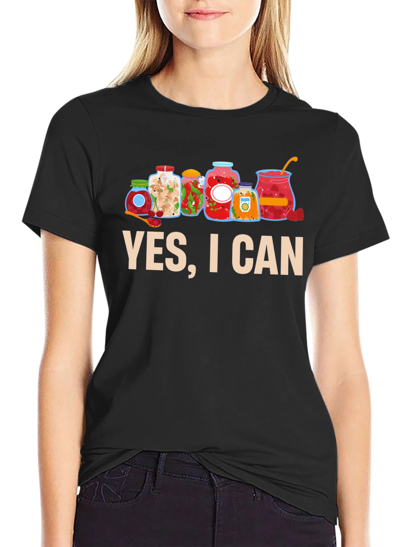 Black Yes I Can Funny Canning Jars T-Shirt view 2