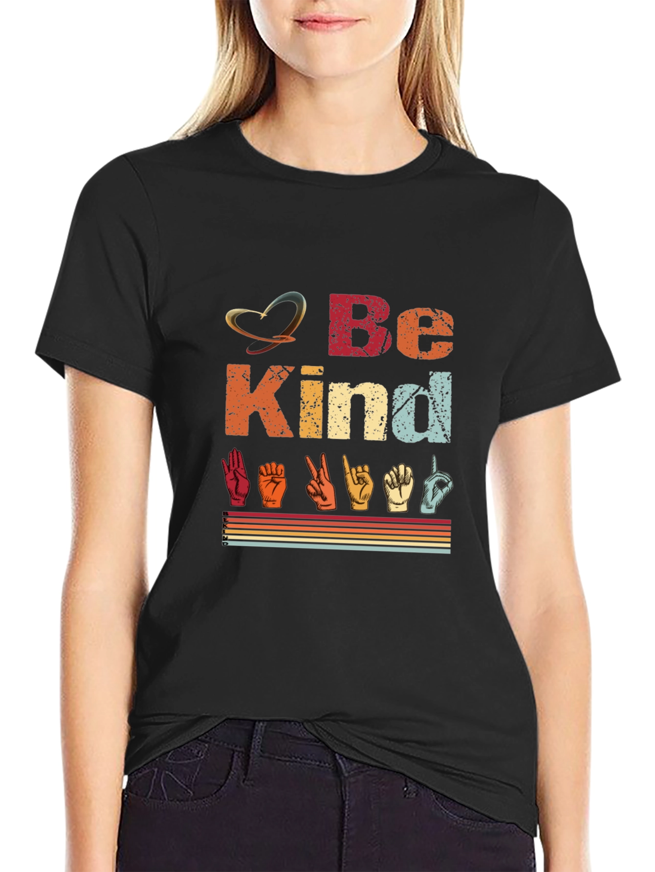 Black Be Kind Sign Language T-Shirt view 2