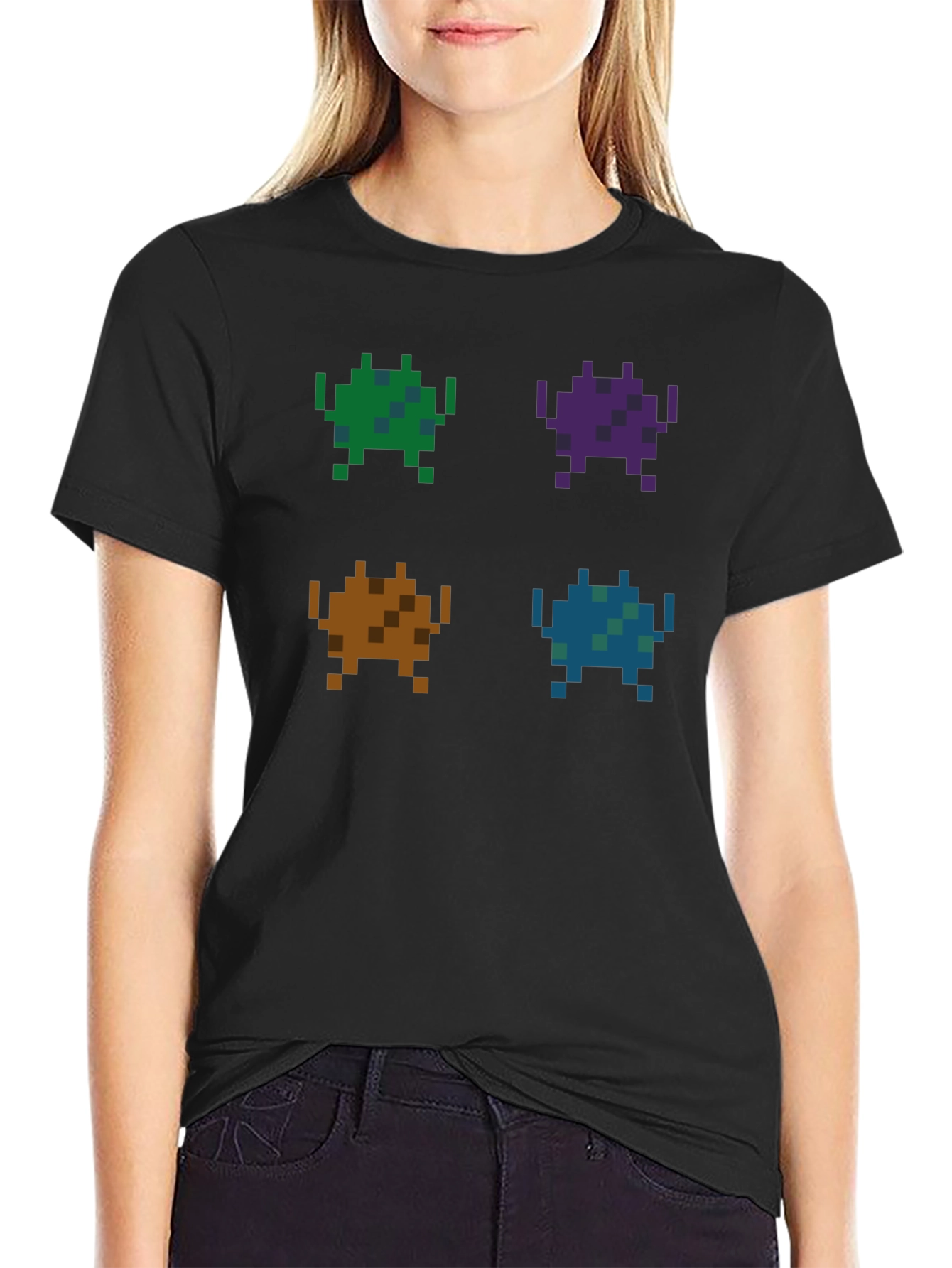Black Retro Pixel Alien T-Shirt view 2