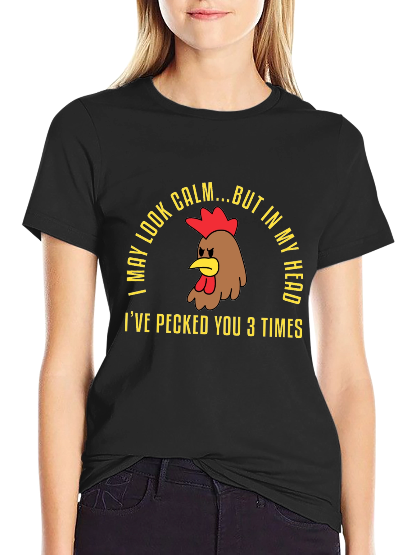 Black Calm Chicken Graphic Tee - Funny Humor T-Shirt view 2