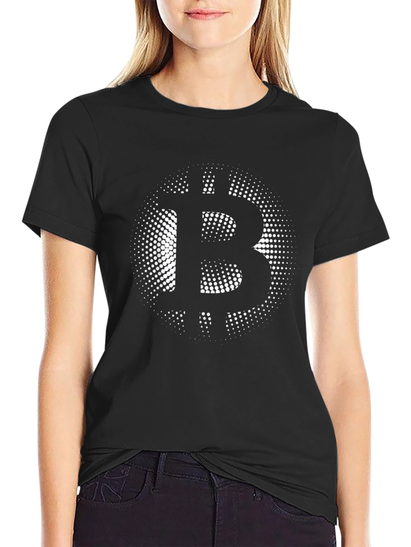 Black Bitcoin Halftone Black T-Shirt - Crypto Currency Tee view 2