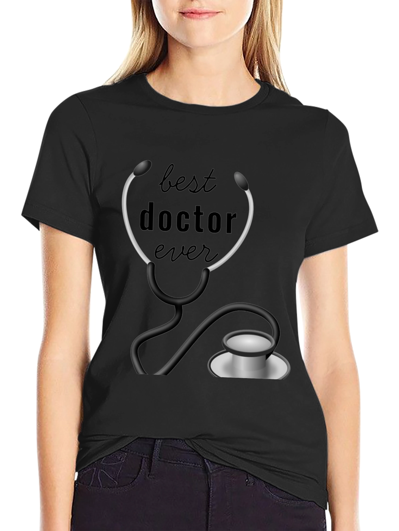 Black Best Doctor Ever Black T-Shirt Graphic Tee view 2