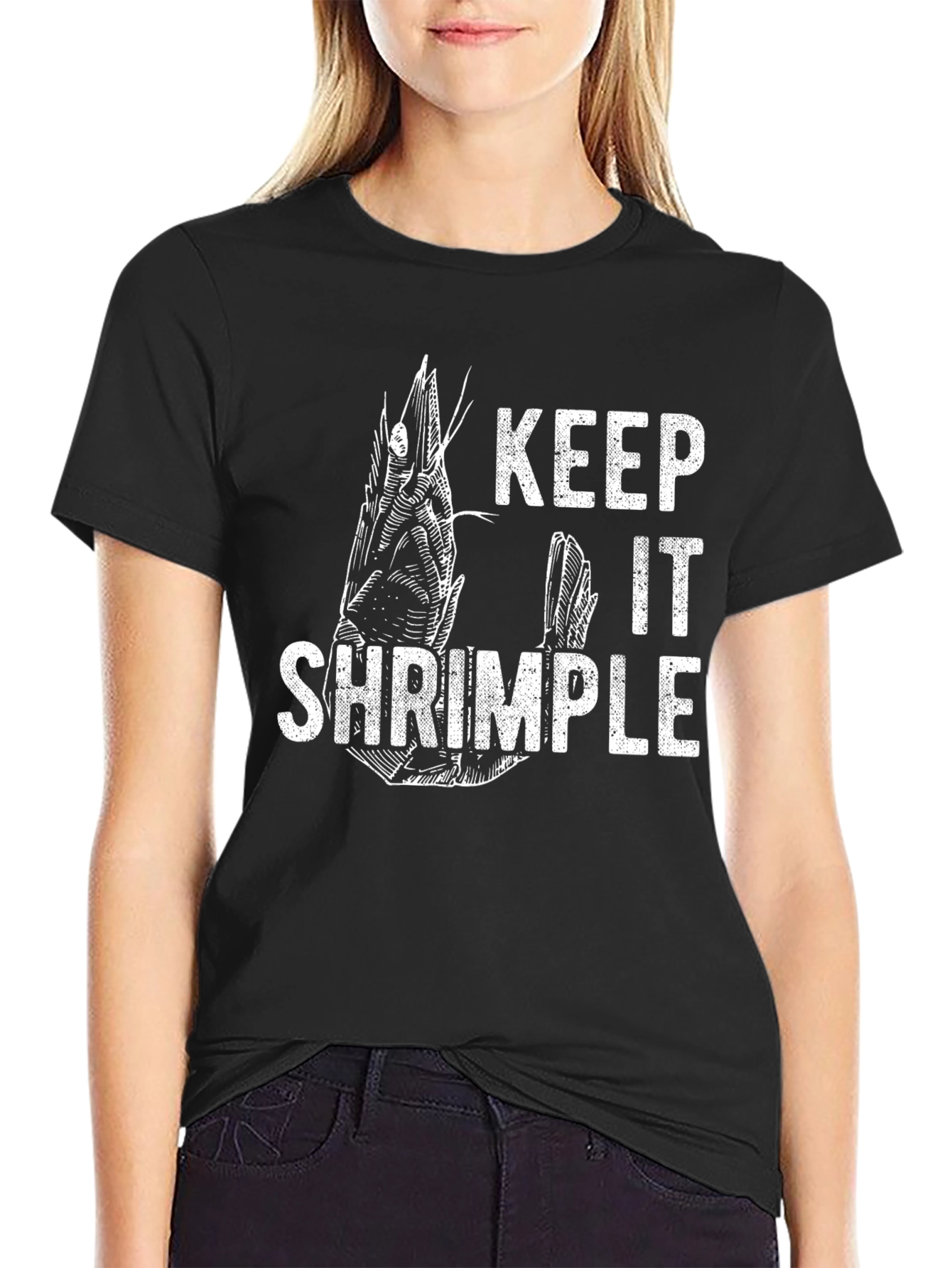 Black Keep It Shrimple T-Shirt - Unique Graphic Tee view 2