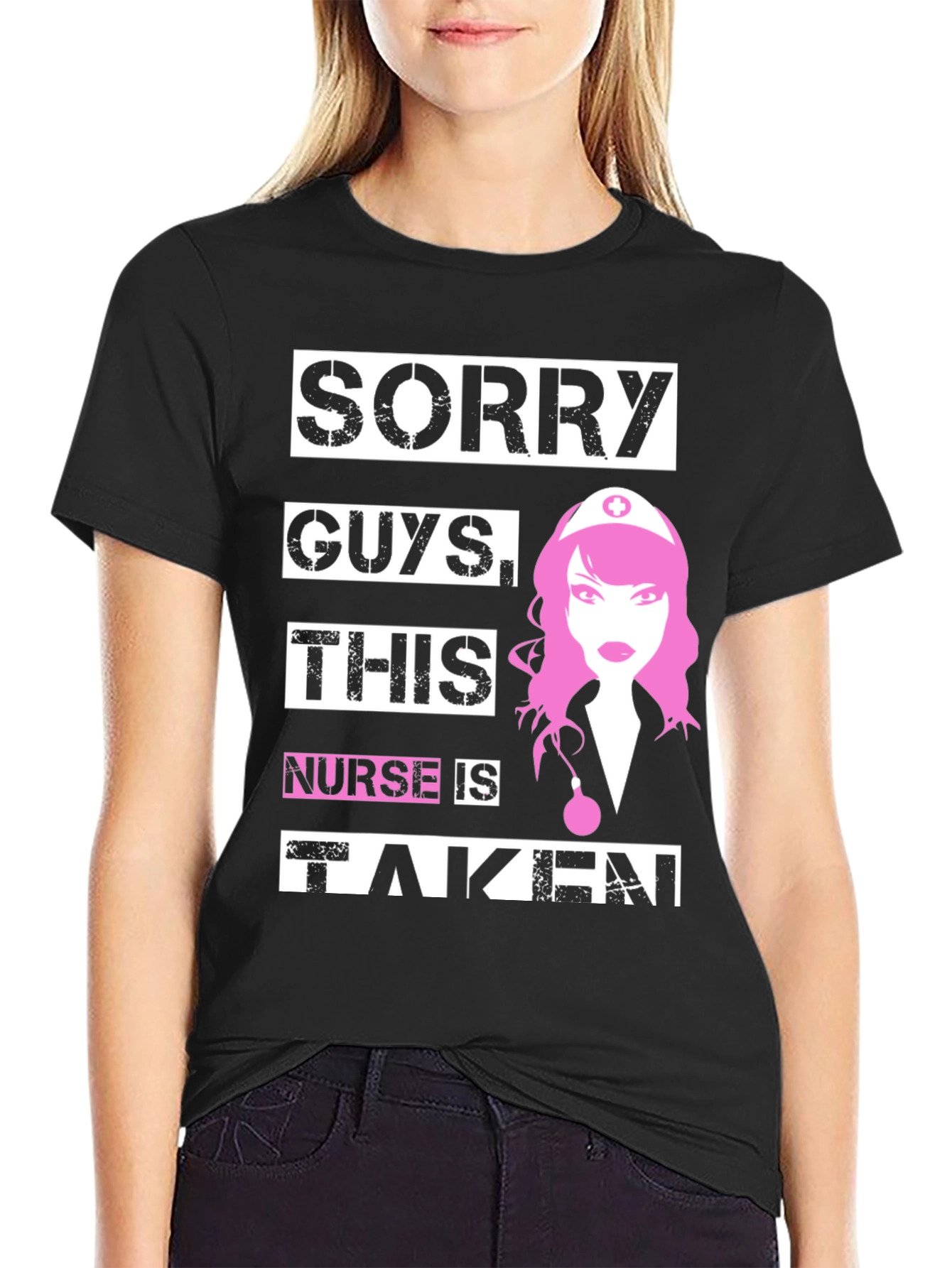 Black Sorry Guys This Nurse is Taken Novelty T-Shirt view 2