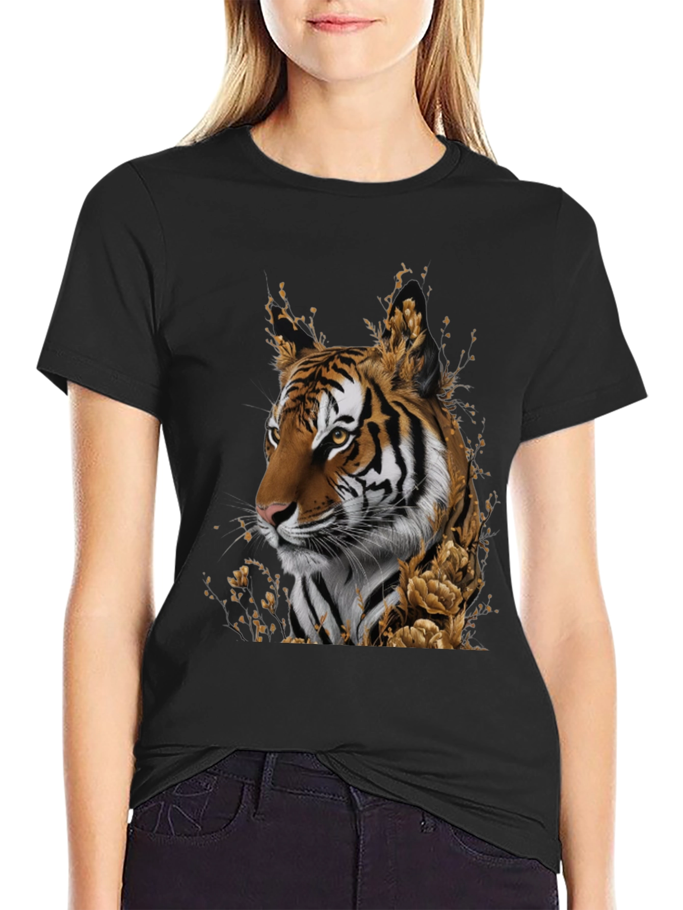 Black Tiger Graphic Black T-Shirt view 2