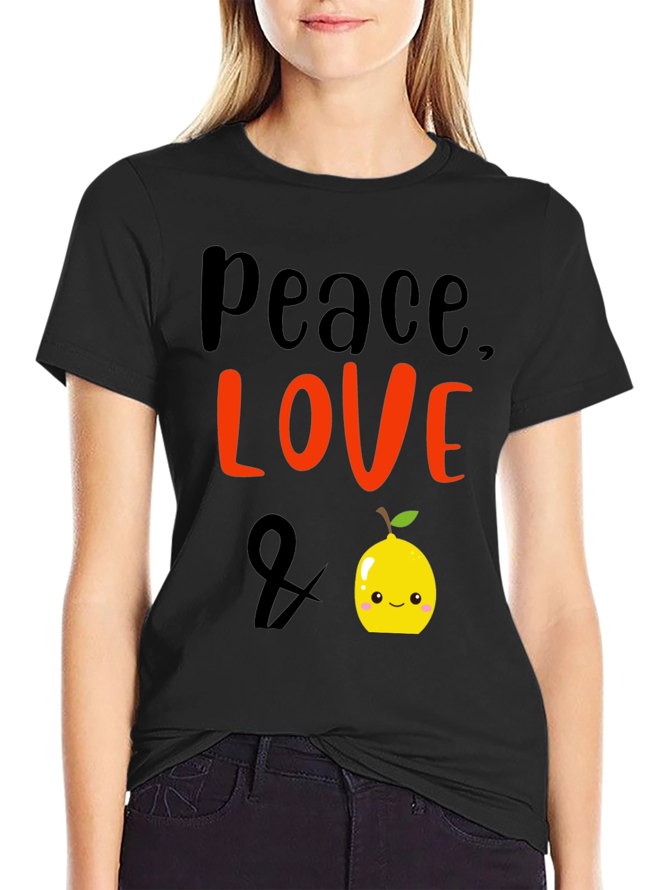 Black Peace, Love & Lemon Graphic Tee - Black view 2