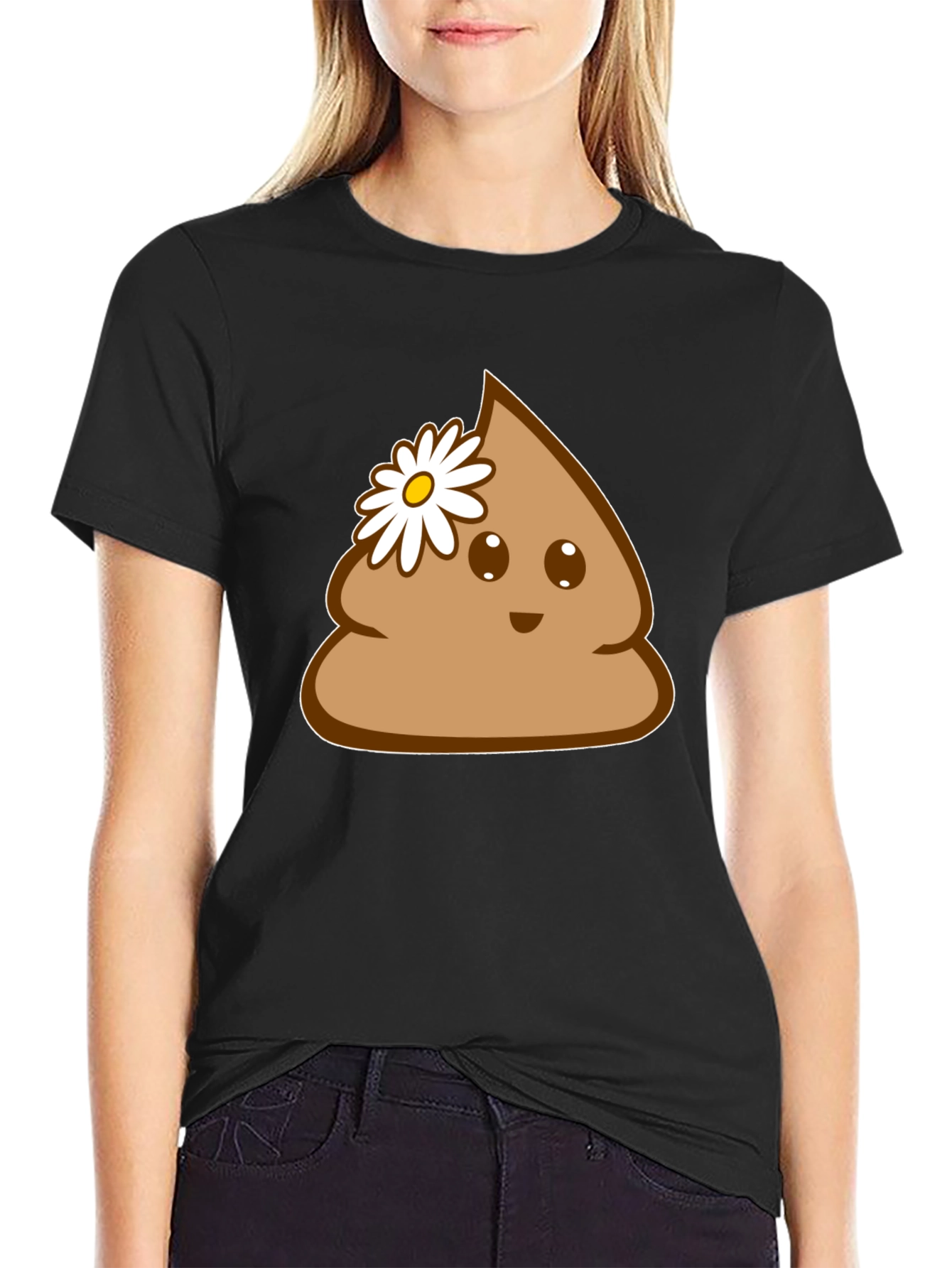 Black Cute Poop Emoji Graphic Tee - Fun Novelty T-Shirt view 2