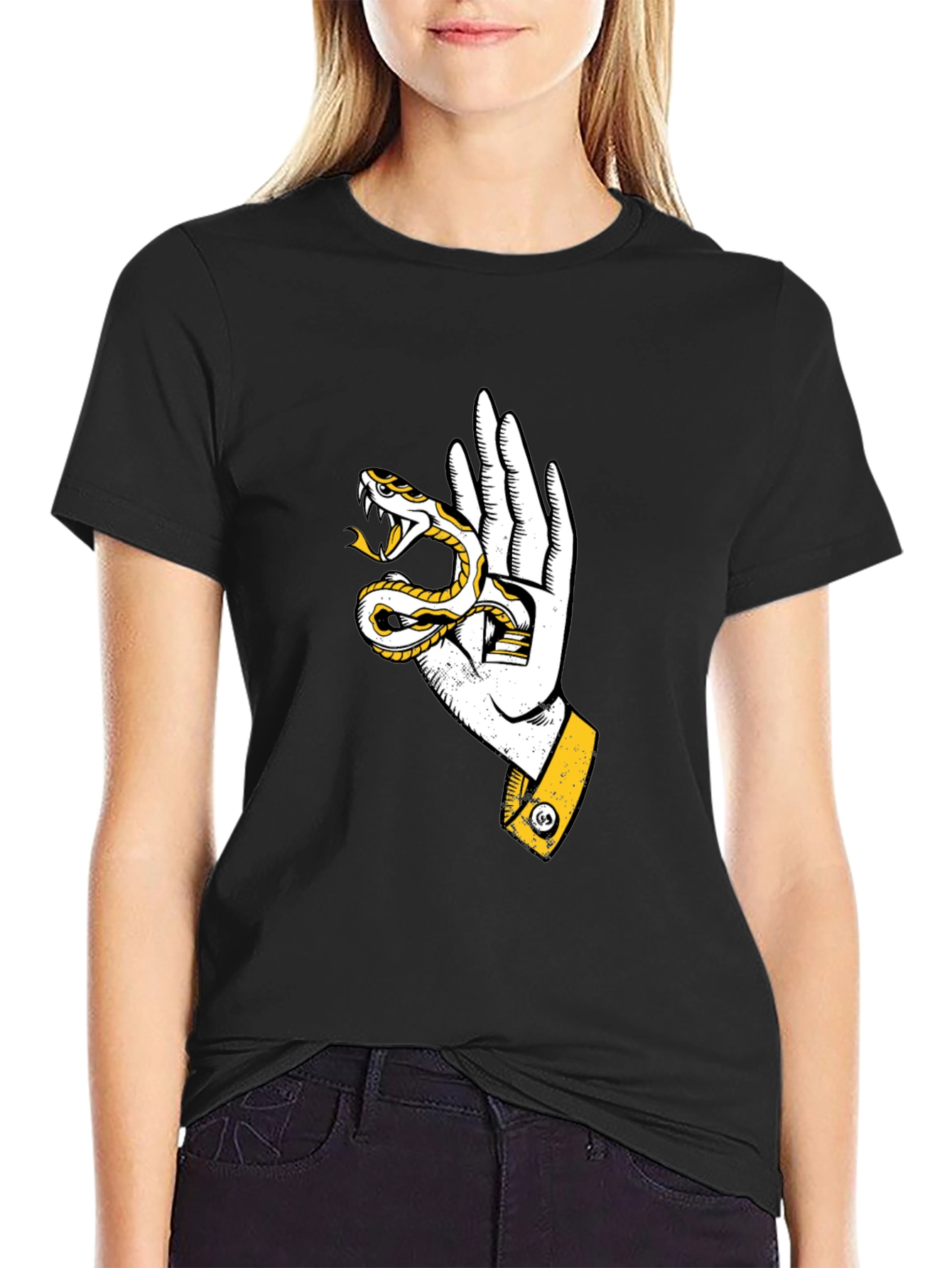 Black Snake Hand Graphic Tee - Stylish Black T-Shirt view 2